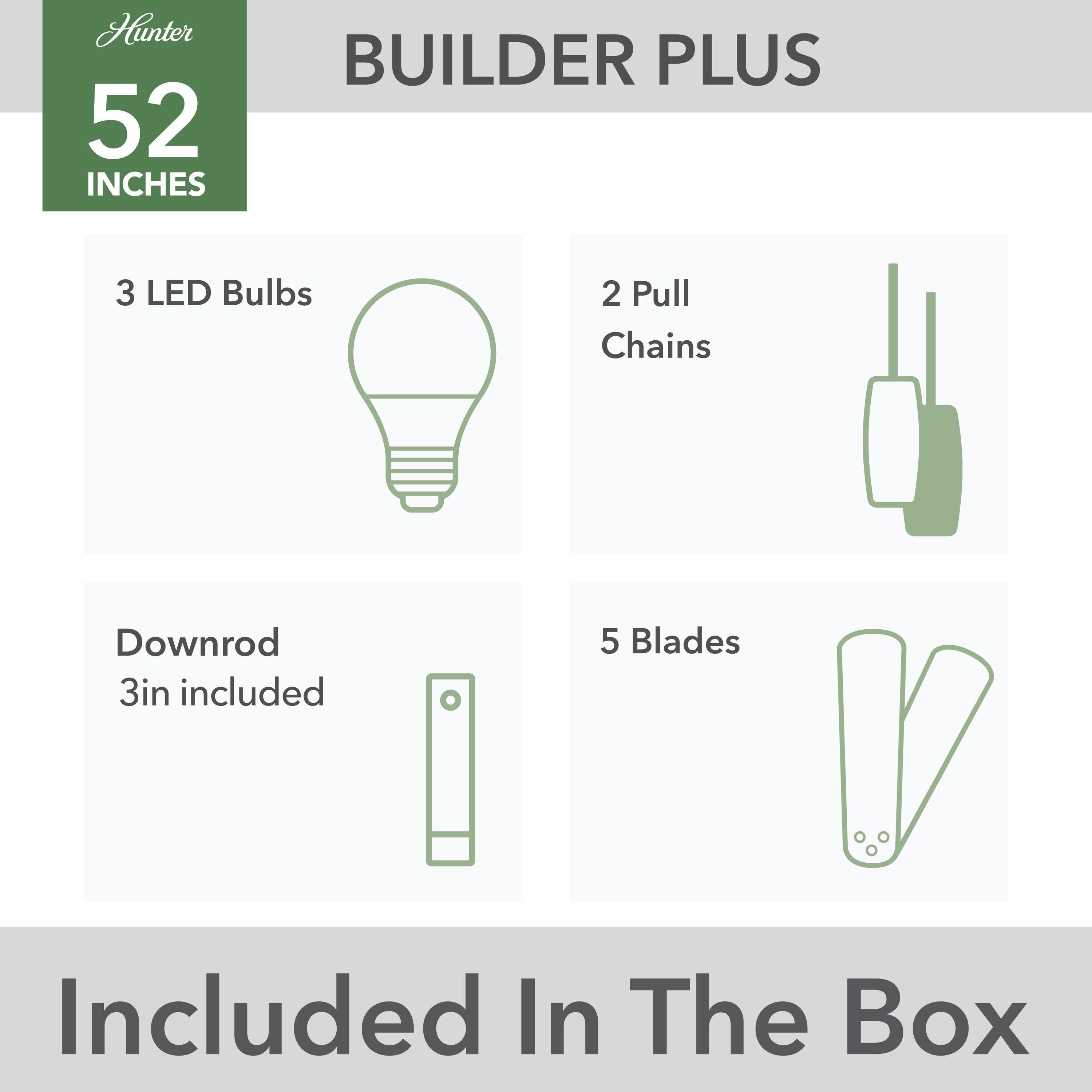 Builder Plus 52"5 - Blade Standard Ceiling Fan with Pull Chain and Light Kit Included