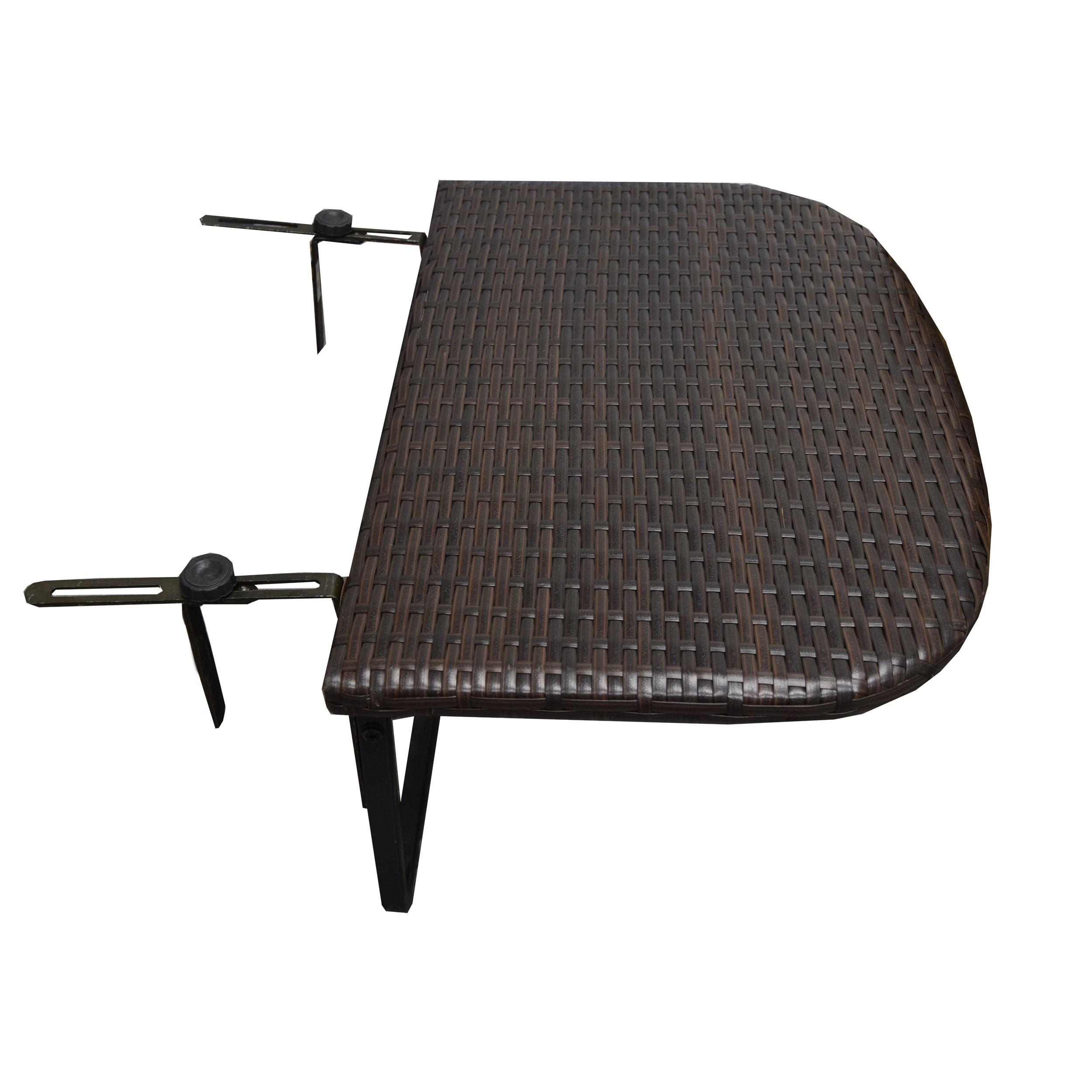 Indoor and Outdoor Foldable Wicker Balcony Table with Metal Frame and Adjustable Clamps - Brown - Oakland Living