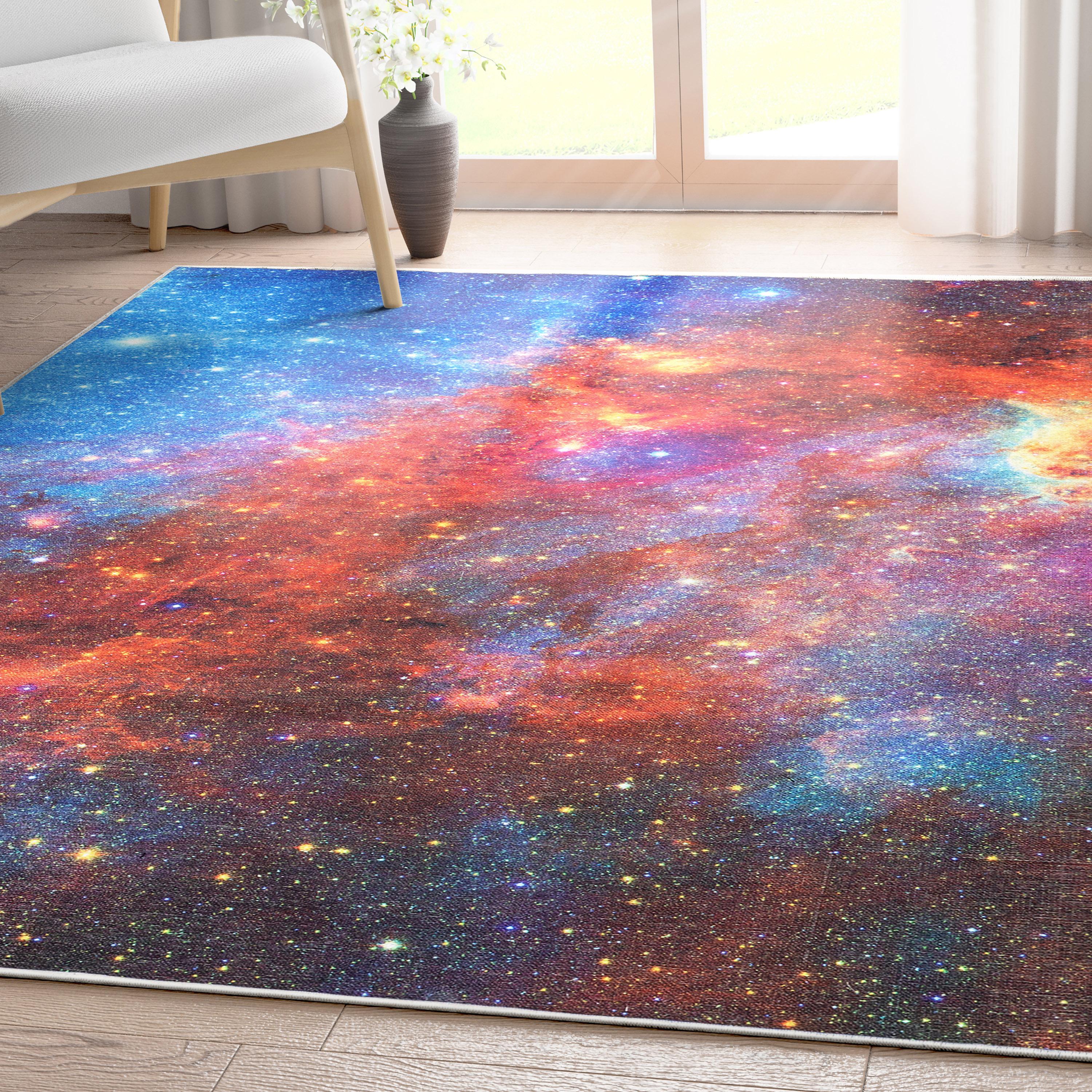 Well Woven Celestial Space Supernova Space Nebula Constellation Multi Color Flat Pile Easy to Clean 5'3" x 7'3" Area Rug for Living Room Dining Room Bedroom and Kitchen