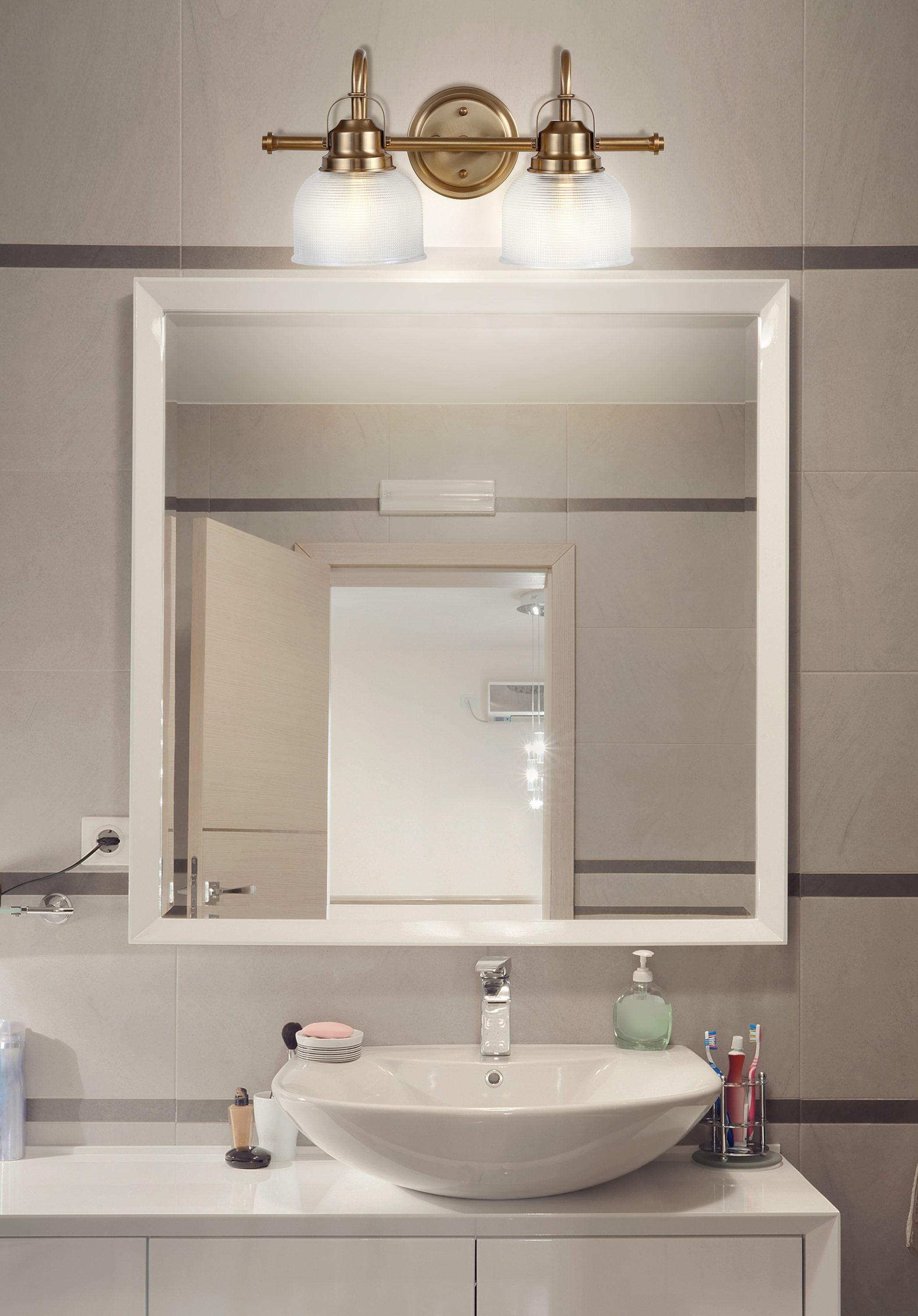 17.25" LED 2-Light Metal/Glass Virginia Pendent Brass/Gold - JONATHAN Y: ETL Listed, Bathroom Fixture, Bright Light