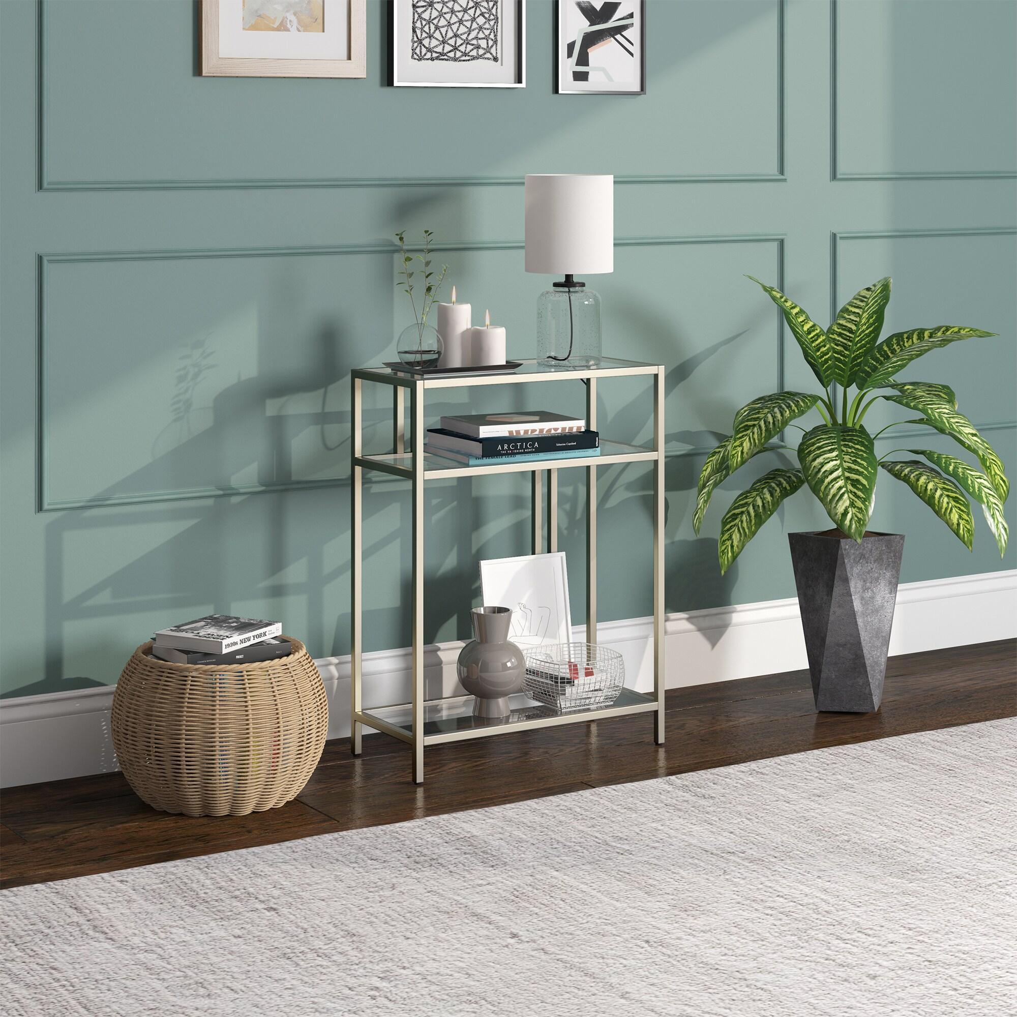 Henn&Hart 22" Satin Nickel Finish Metal/Glass Console Table