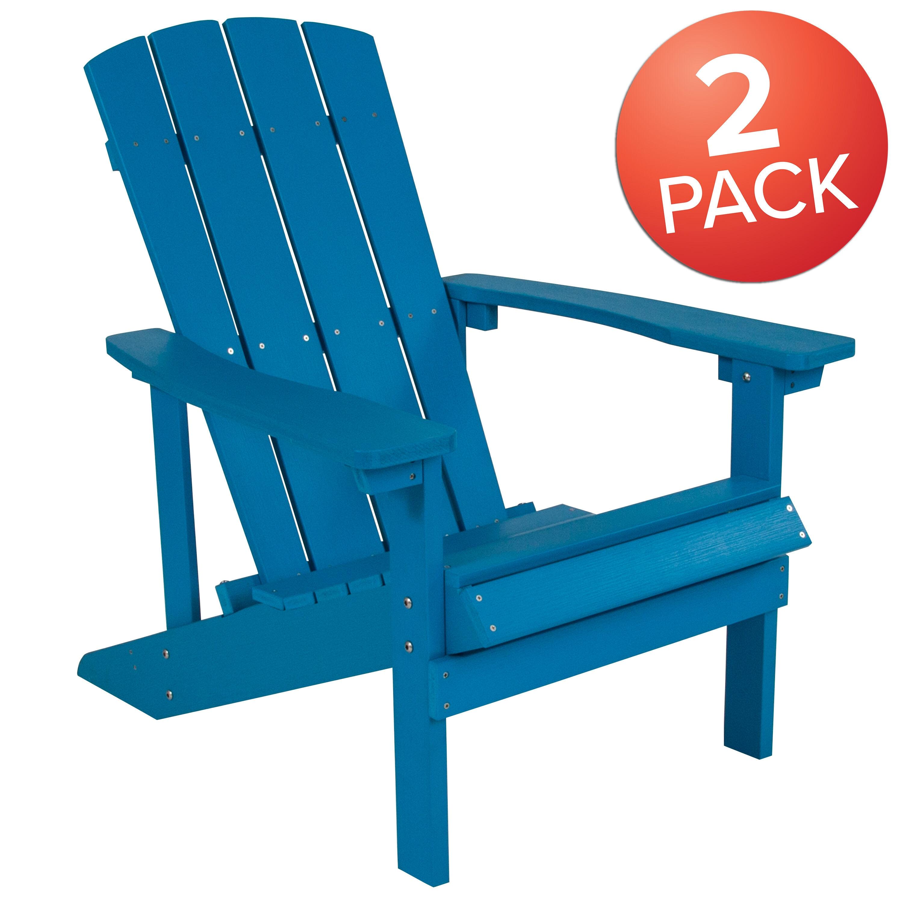 Flash Furniture Set of 2 Charlestown All-Weather Poly Resin Wood Adirondack Chairs in Blue