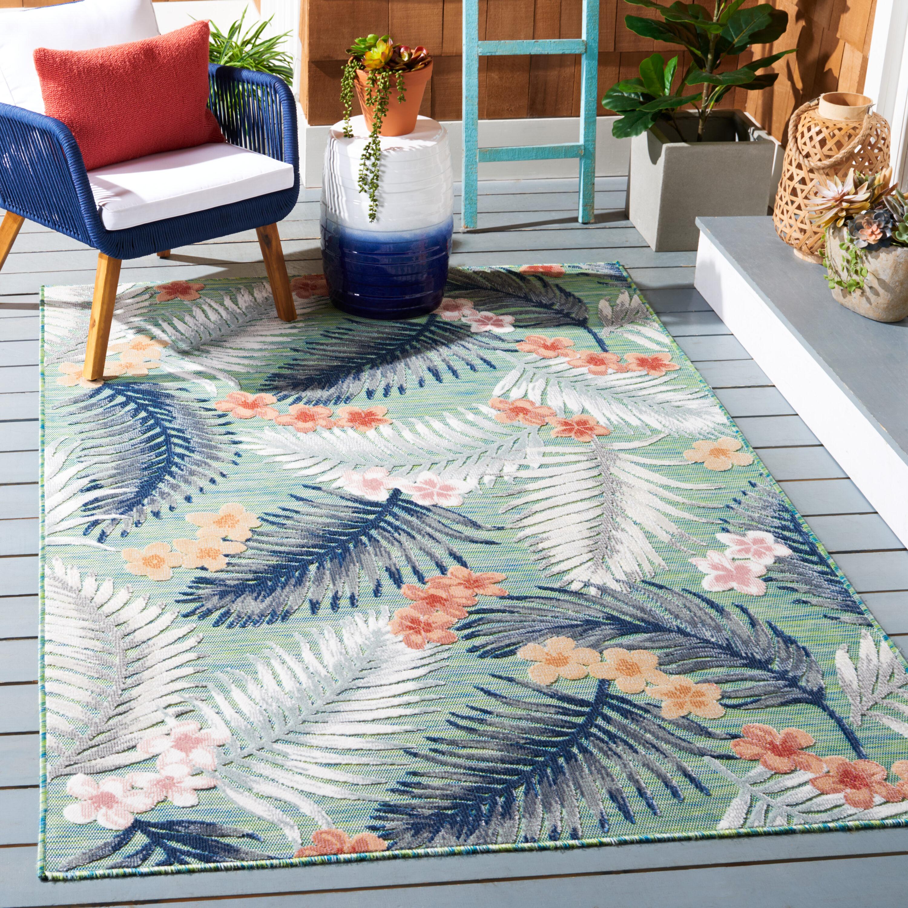 Lush Vines Green/Navy 8' x 10' Easy-Care Floral Synthetic Area Rug