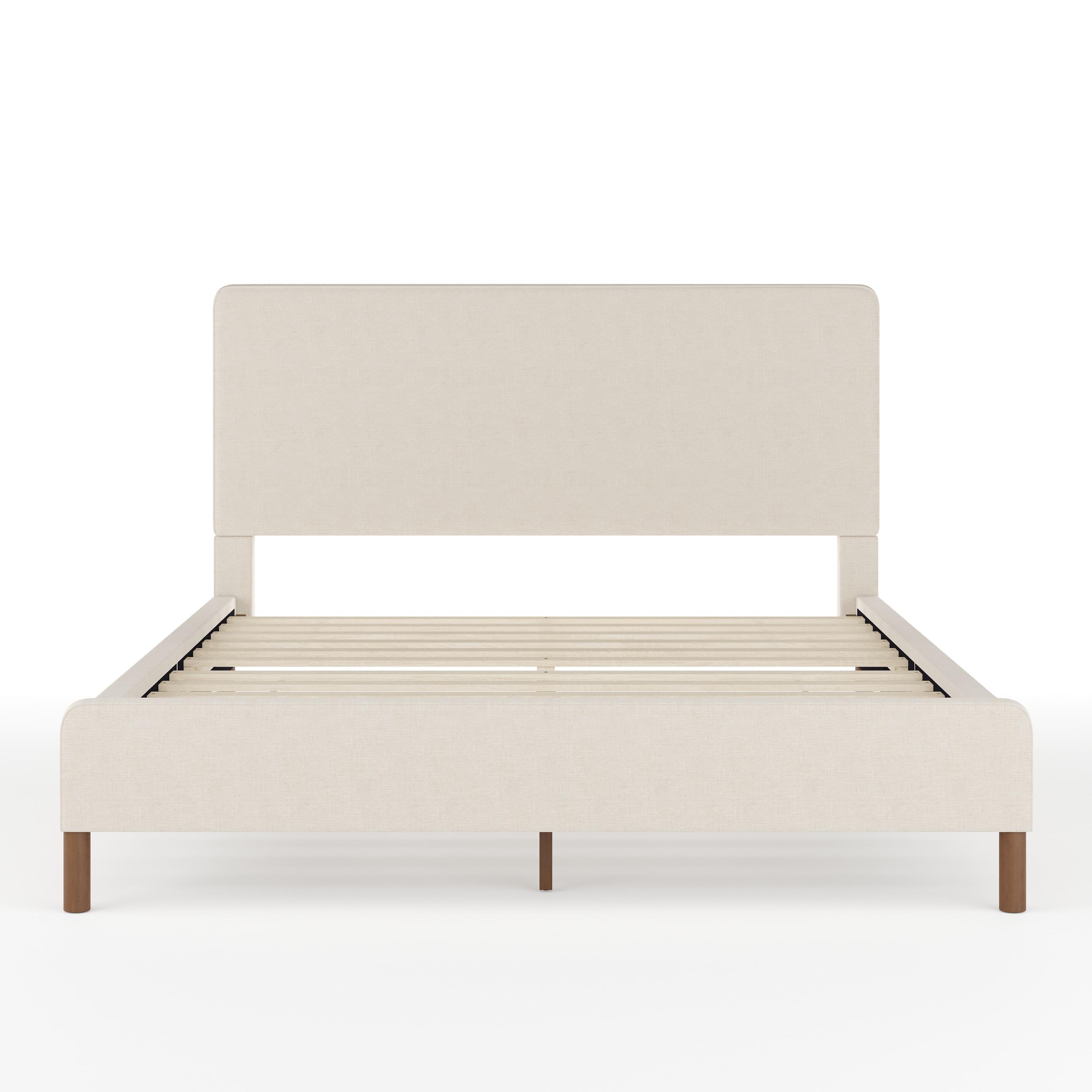 Martha Stewart Britta Upholstered Platform Bed With Piped Detail Headboard