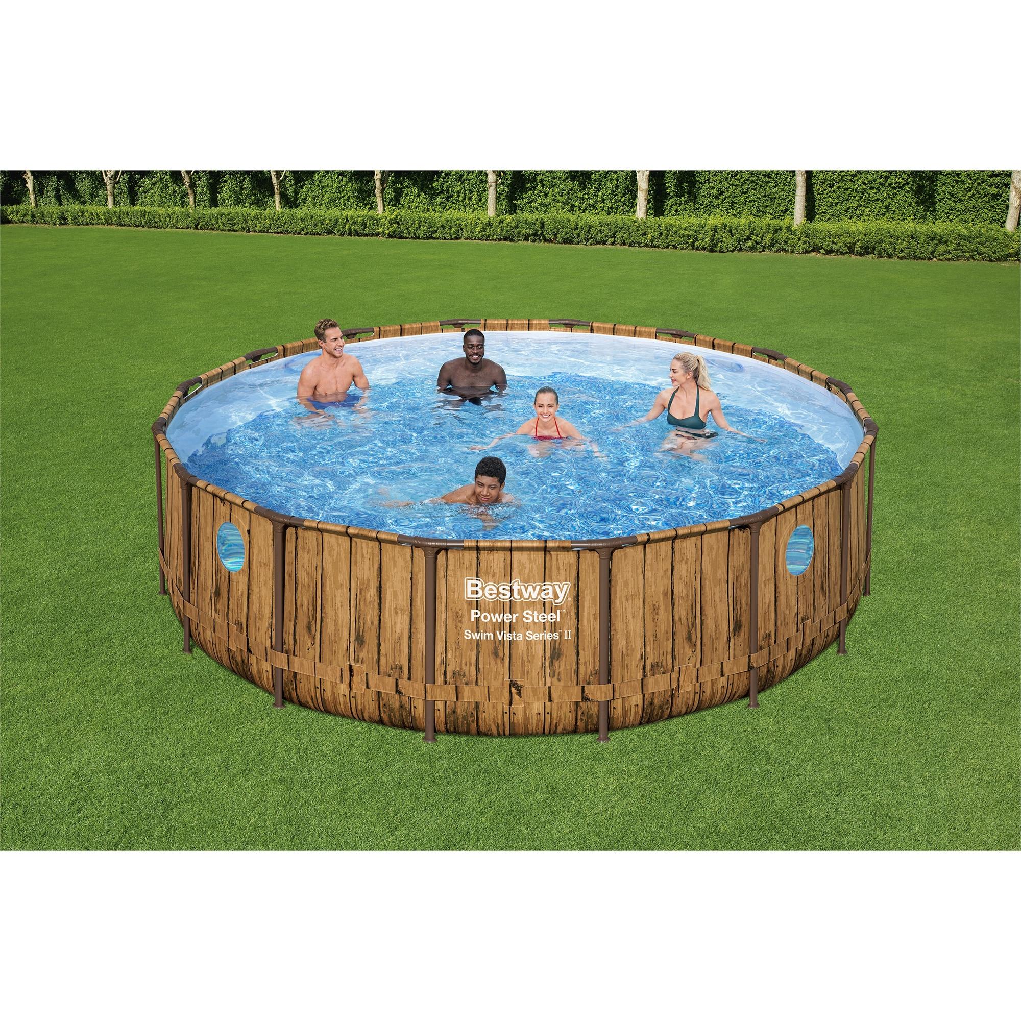 Bestway 16-ft x 16-ft x 48-in Metal frame Round Above-Ground Pool with Filter Pump with Ground Cloth with Pool Cover with Ladder