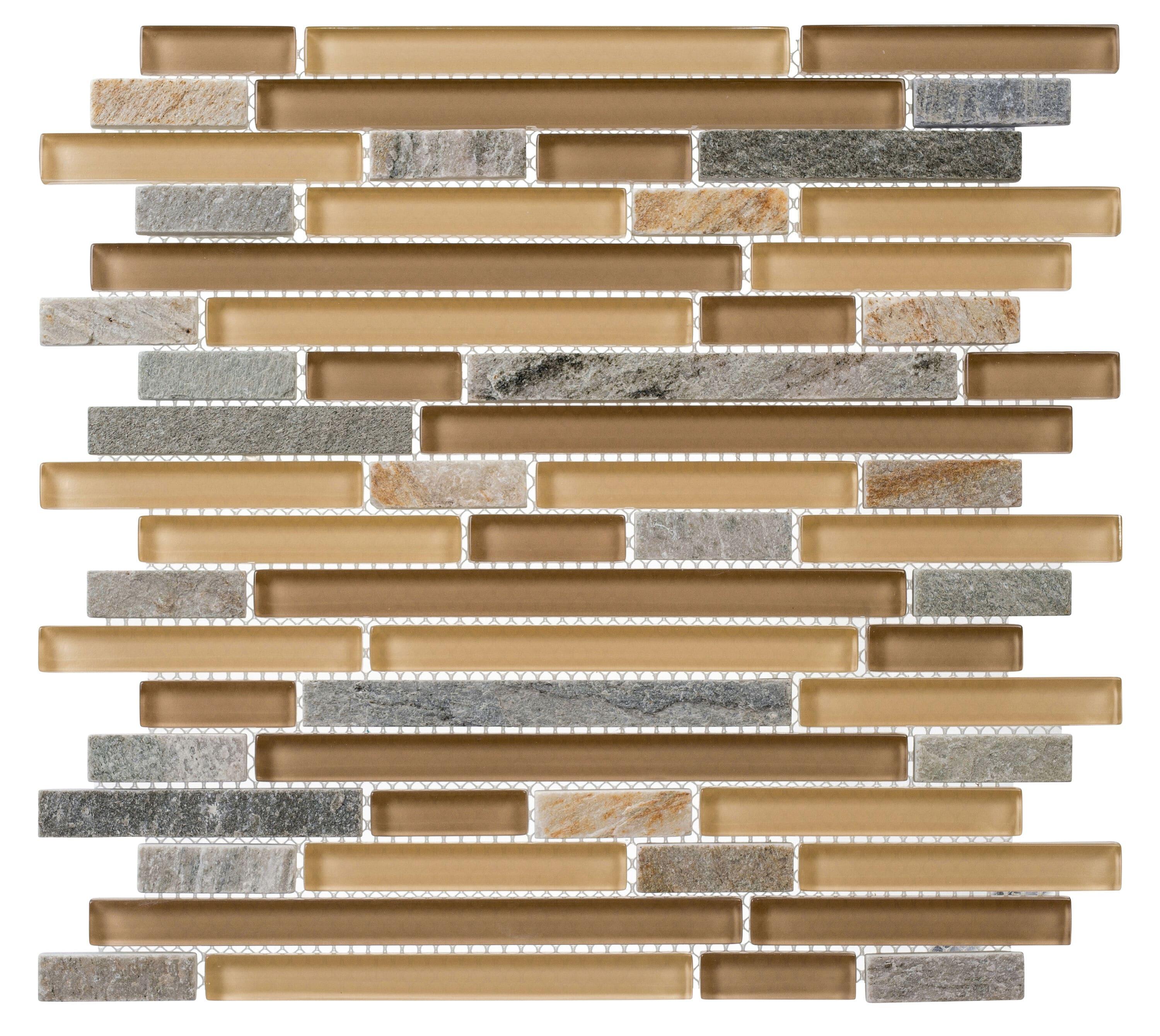 Andova Wright-Scape Straight Edge Glass & Slate Brick Joint Mosaic Kitchen Backsplash, Bathroom, Shower, Pool, Wall and Floor Tile