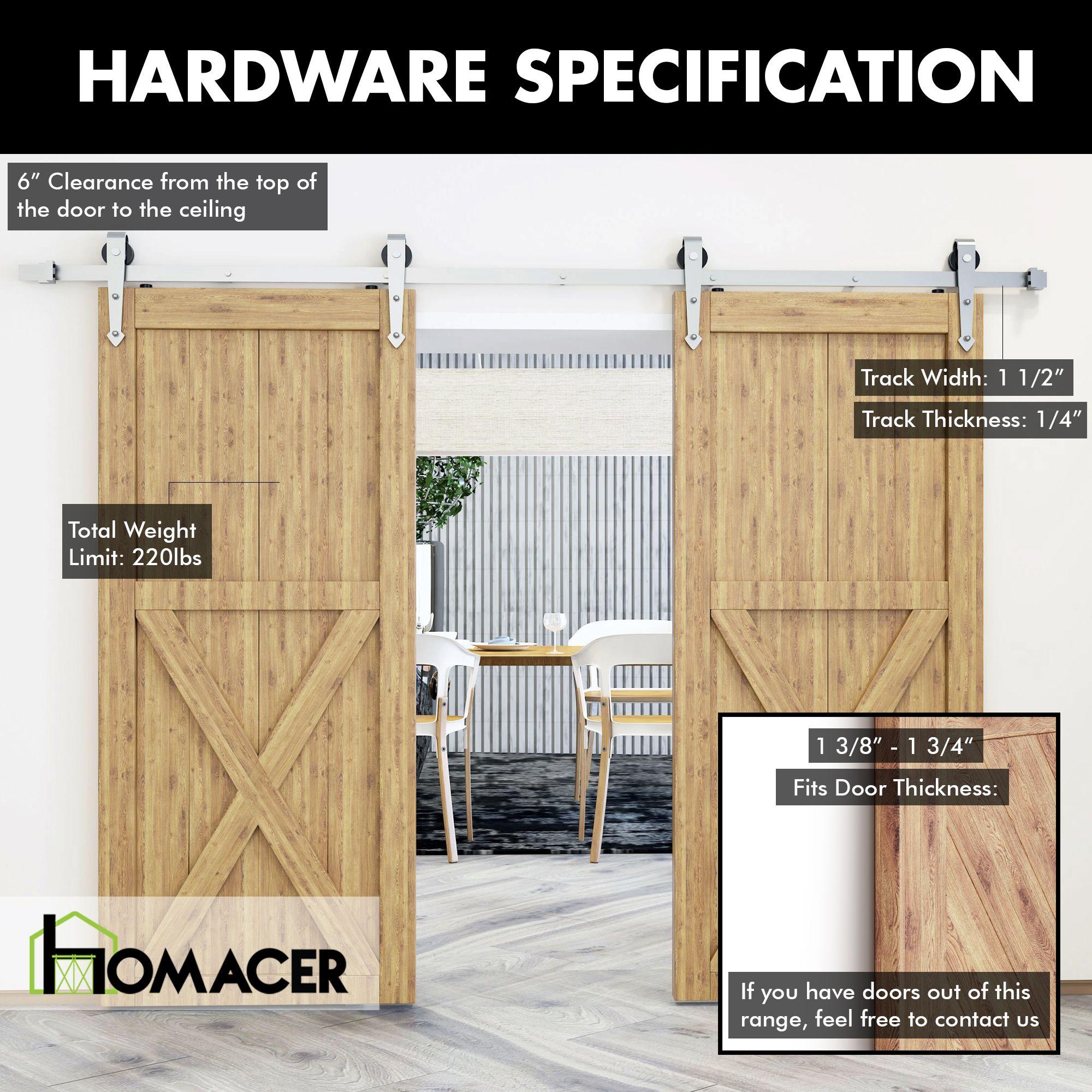 Homacer Brushed Nickel Sliding Barn Door Hardware Kit, for Two/Double Doors, 7ft Long Flat Track, Arrow Design Roller, Heavy Duty, for Interior & Exterior Use