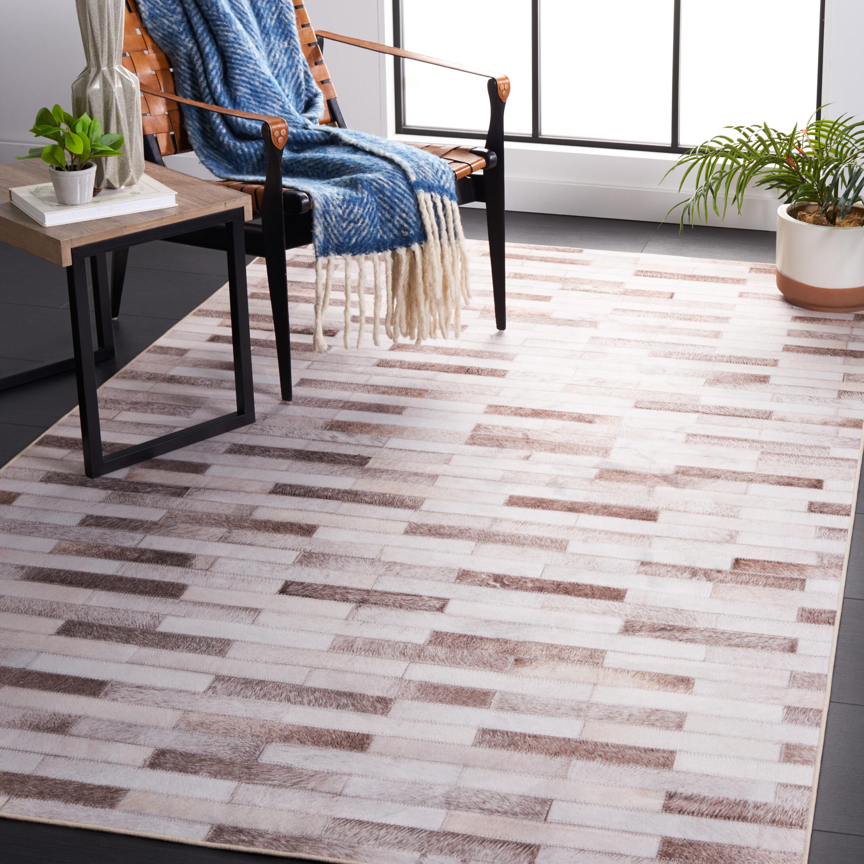 Faux Hide FAH500 Power Loomed Machine Washable Area Rug - Beige/Brown - 6'x6' - Safavieh.