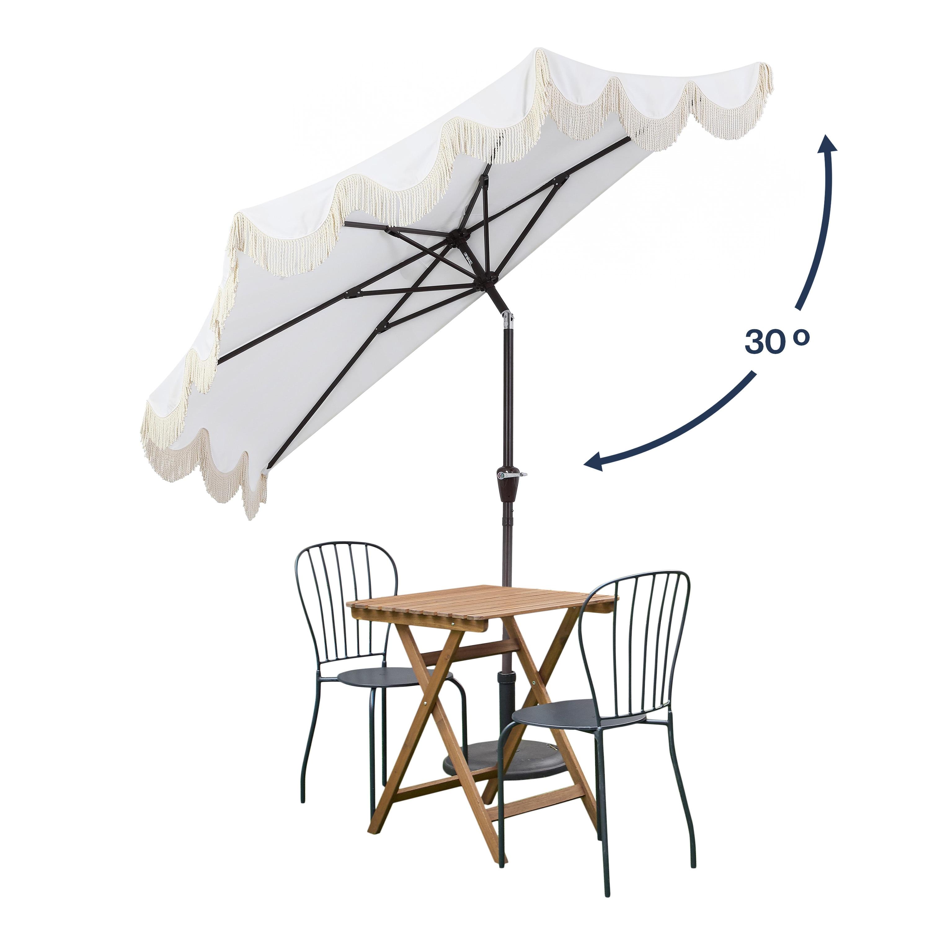 Arlmont & Co. Tasheba 9 ft. Classic Scalloped Fringe Half Market Patio Umbrella with Crank, and UV Protection