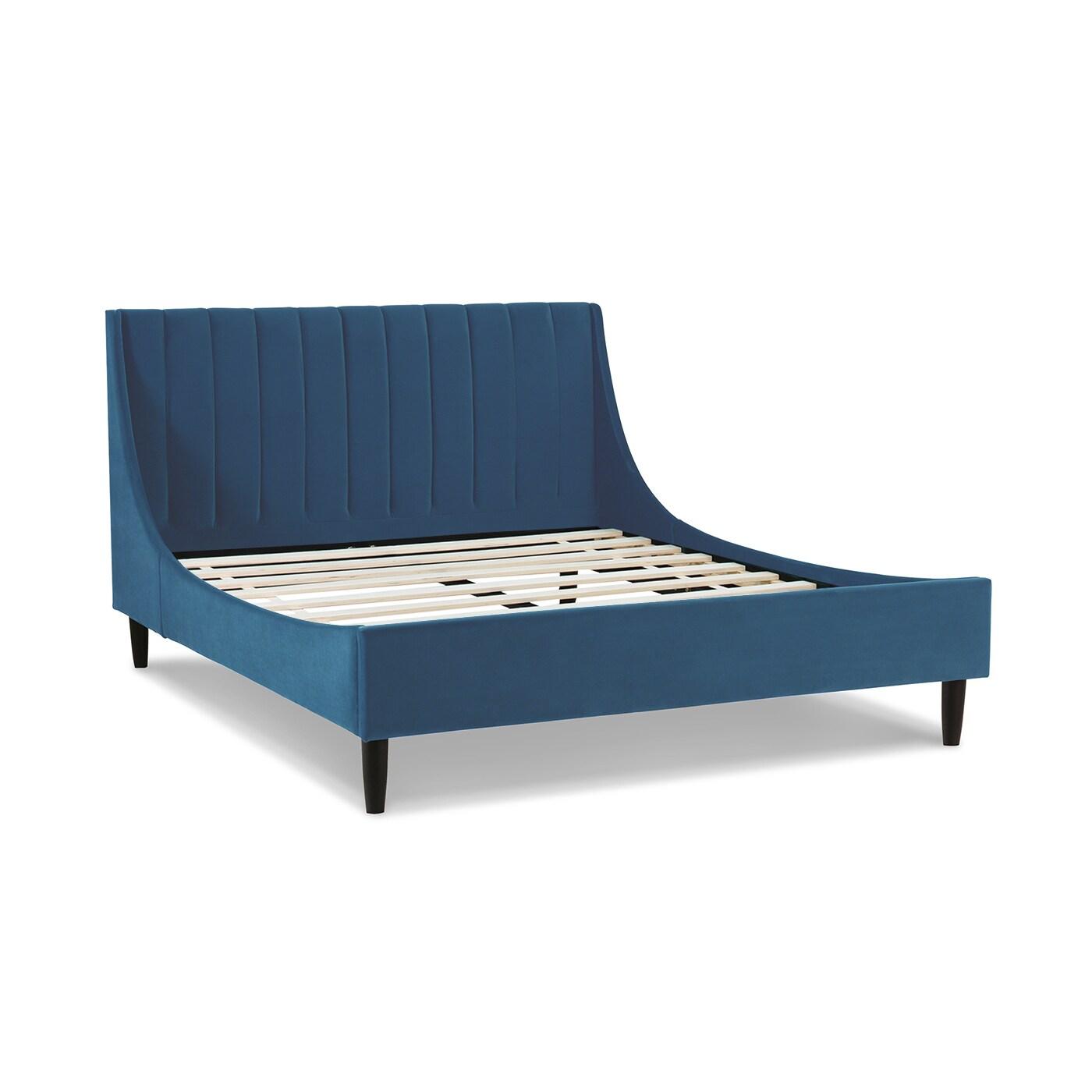 Sandy Wilson Home Aspen Tufted Headboard Platform Bed Queen Satin Teal Velvet