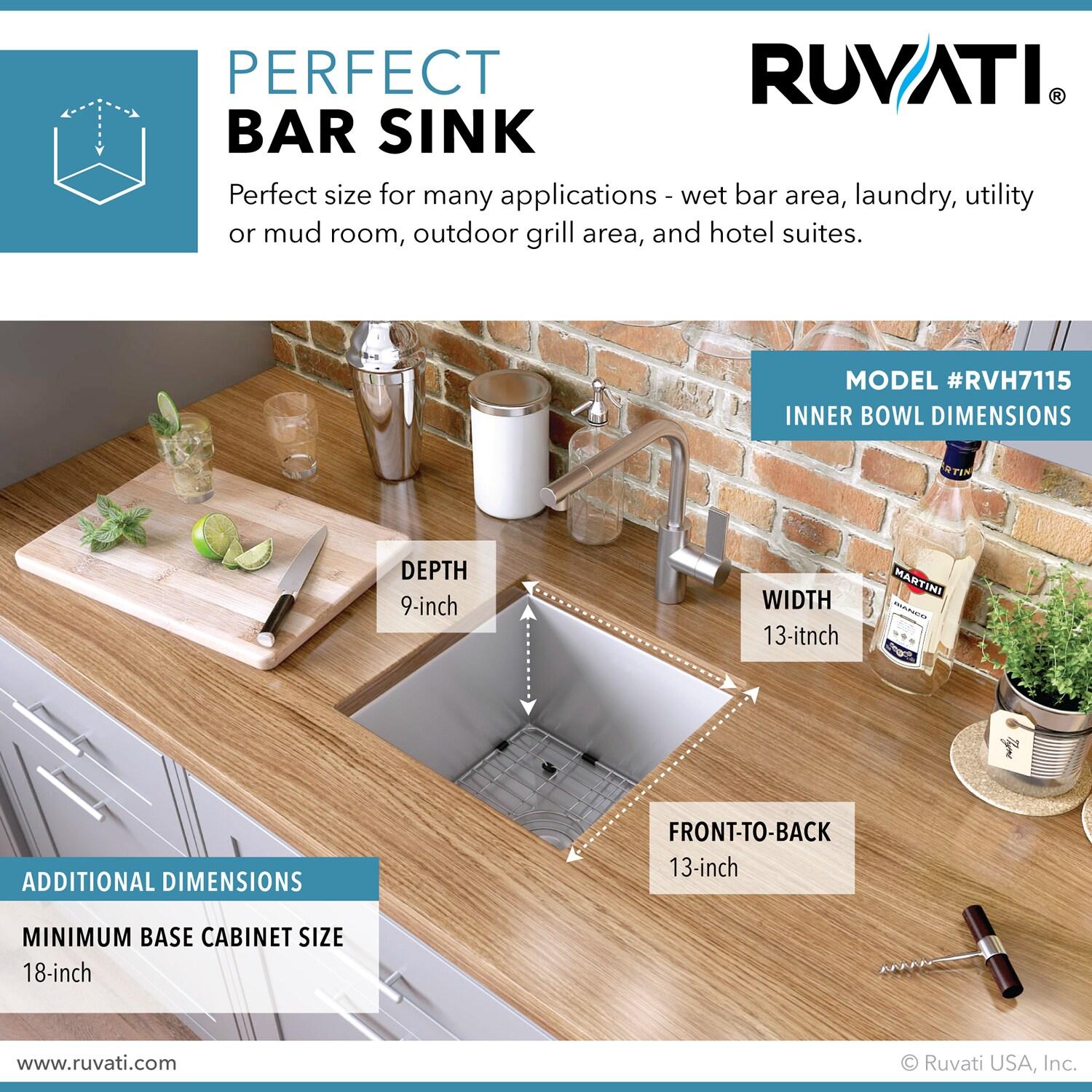 Ruvati Undermount 16 Gauge Zero Radius Bar Prep Sink Stainless Steel Single Bowl