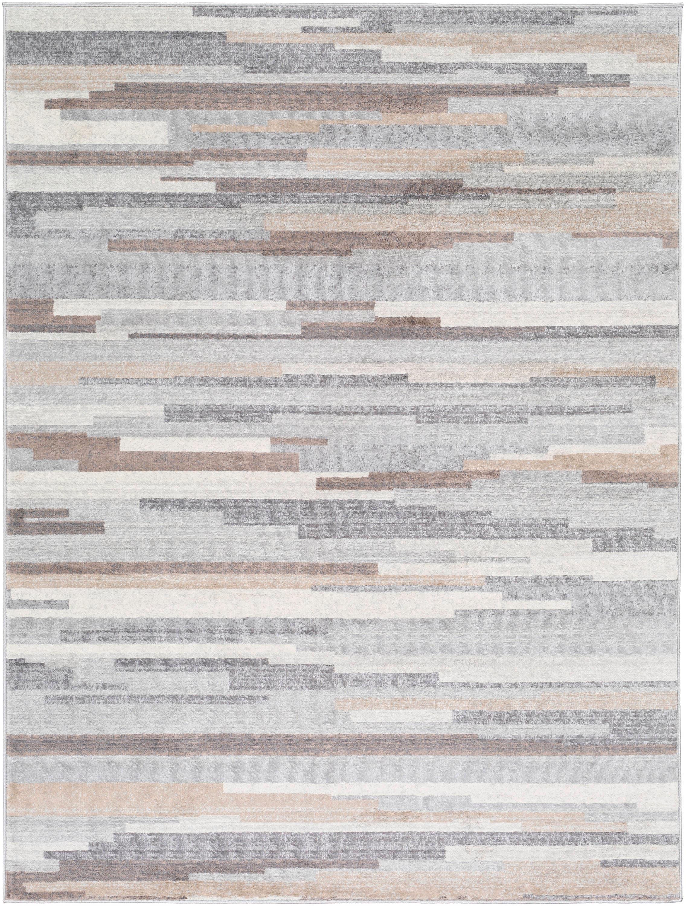 Reversible Gray Stripe Synthetic 7'10" x 10' Rug for Modern Decor