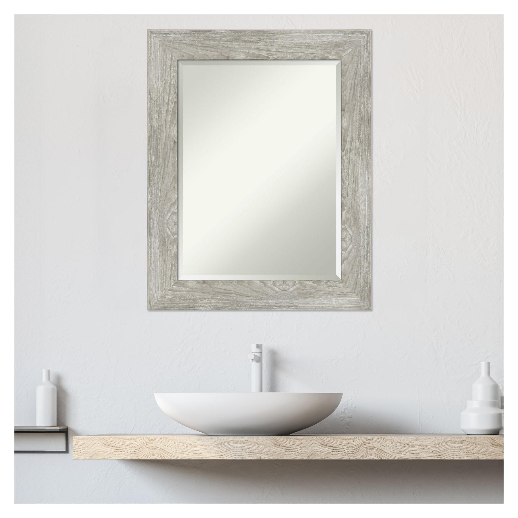 Amanti Art Beveled Bathroom Wall Mirror - Dove Greywash Frame Outer Size: 24 x 30 in