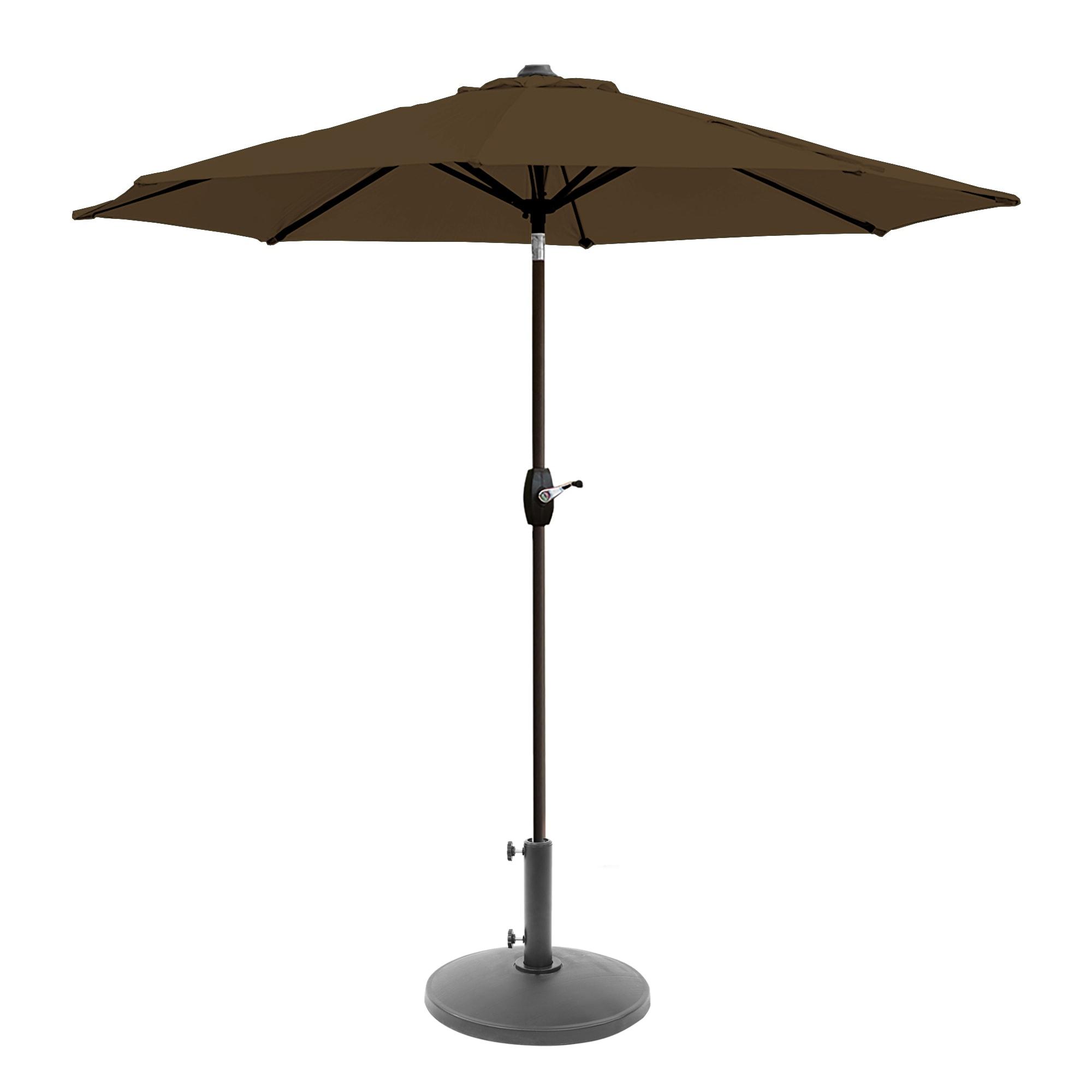 Westin Outdoor 9 Ft Umbrella with Round Resin Plastic Base Weight Included for Patio Garden UV Water Weather Resistant, Coffee