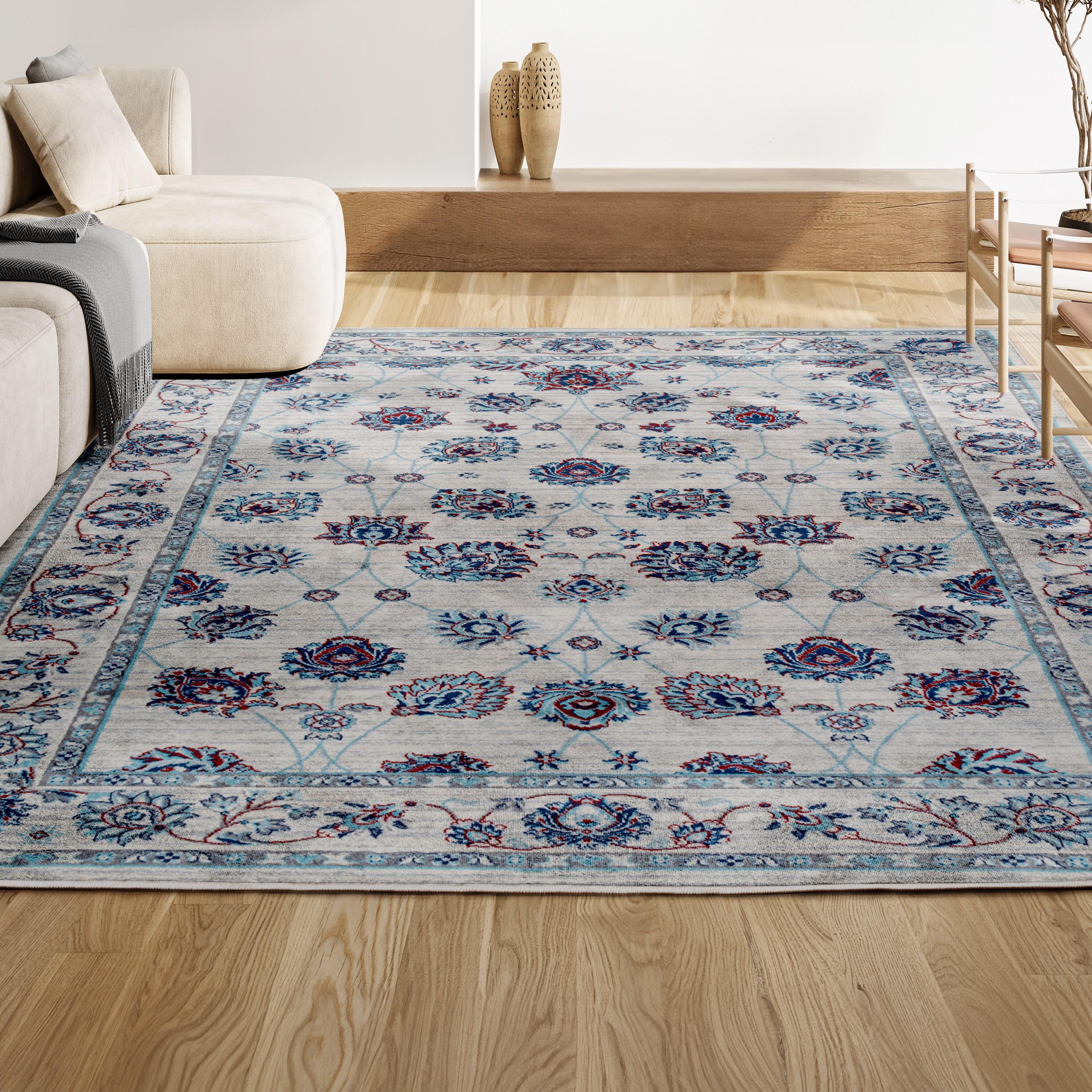 4' X 6' Modern Persian Vintage Moroccan Traditional Area Rug, Ivory/Blue/Red - JONATHAN Y