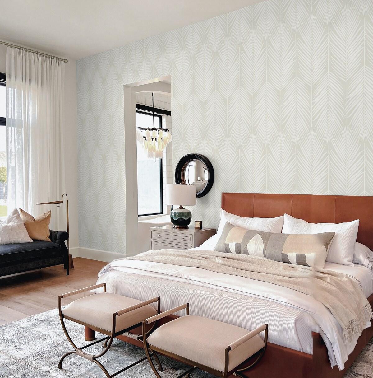 NextWall Palm Silhouette Peel and Stick Wallpaper Light Beige: Vinyl, Self-Adhesive, Botanical Leaf Pattern, 30.75 Sq Ft Coverage