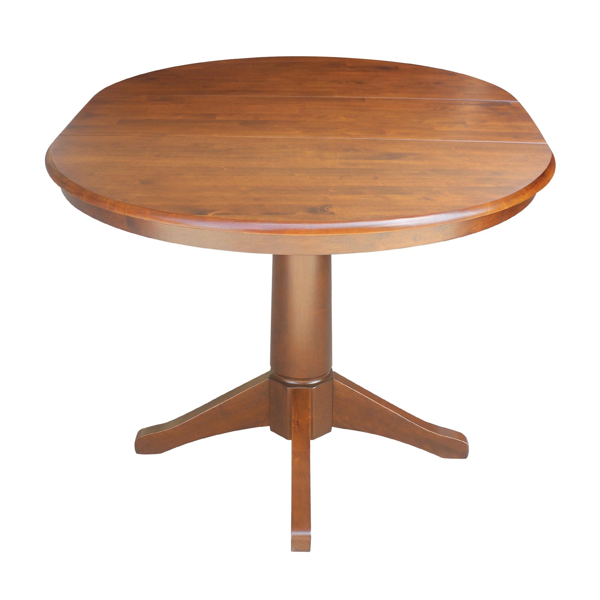 36" Magnolia Round Top Dining Table with 12" Leaf Espresso - International Concepts: Solid Parawood, Expandable, Pedestal Base
