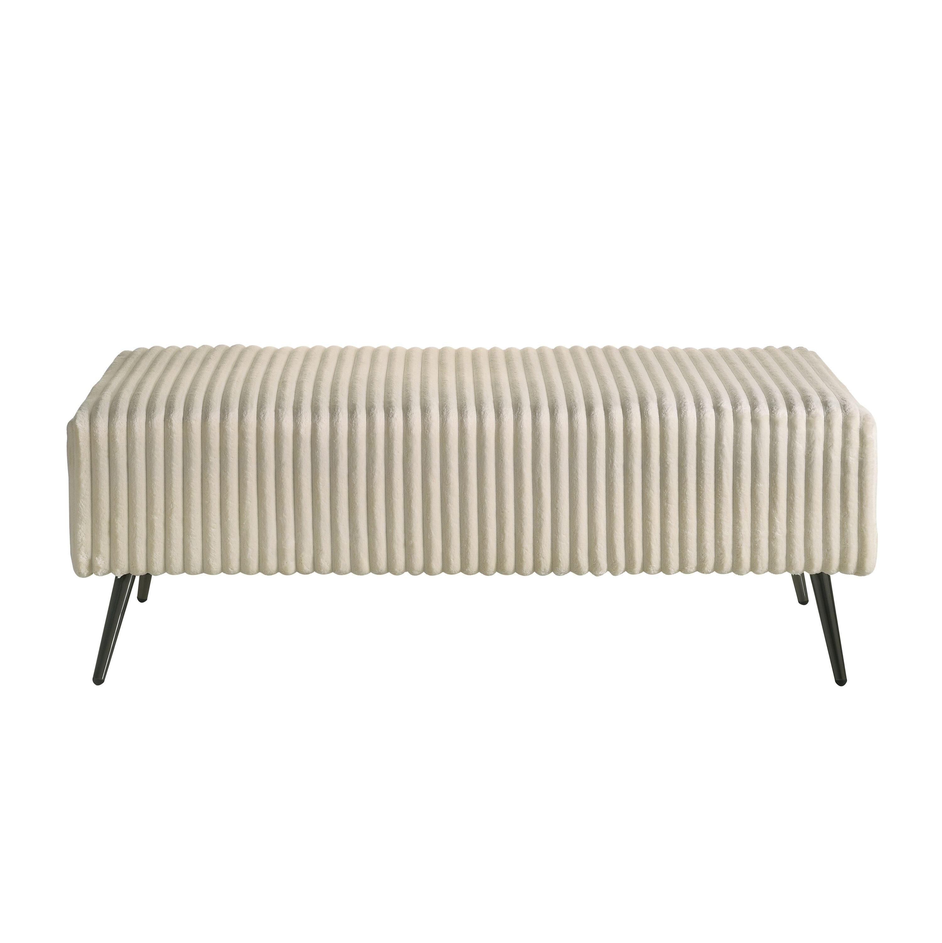 Roundhill Furniture Mavela Wide-wale Corduroy Upholstery Panel Bed with 2 Nightstands and Bench Cream Queen