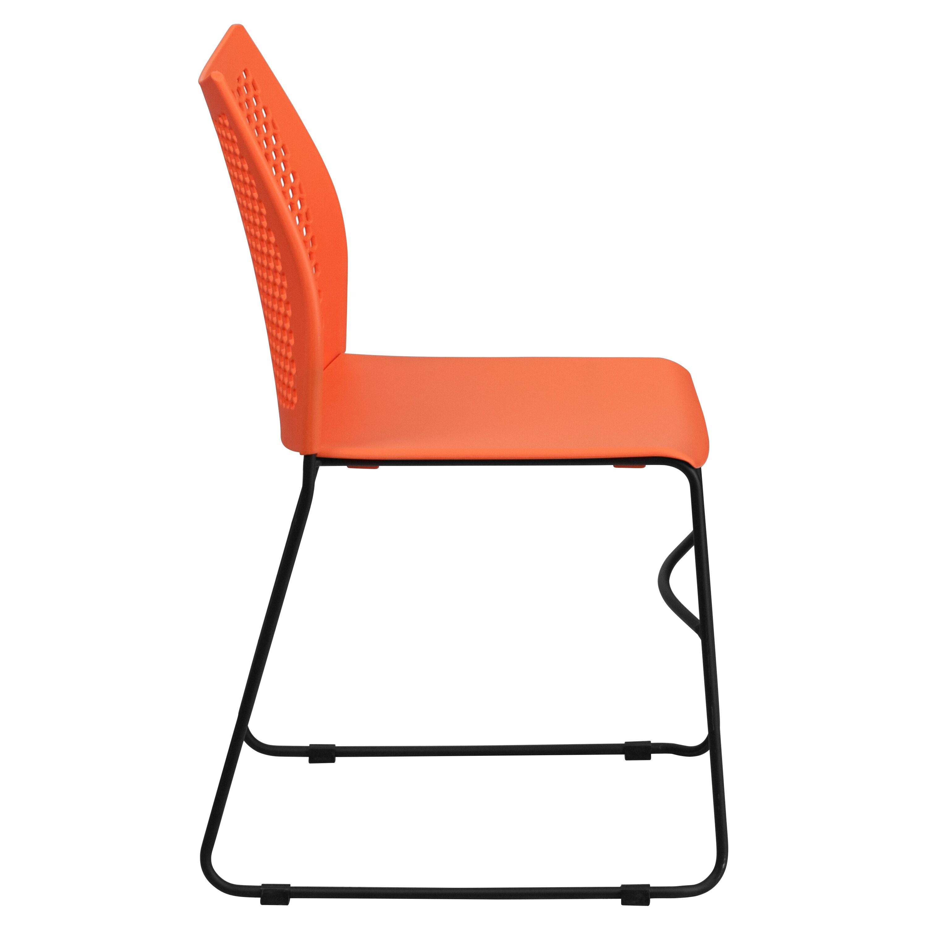 Flash Furniture HERCULES Series 661 lb. Capacity Orange Stack Chair with Air-Vent Back and Black Powder Coated Sled Base