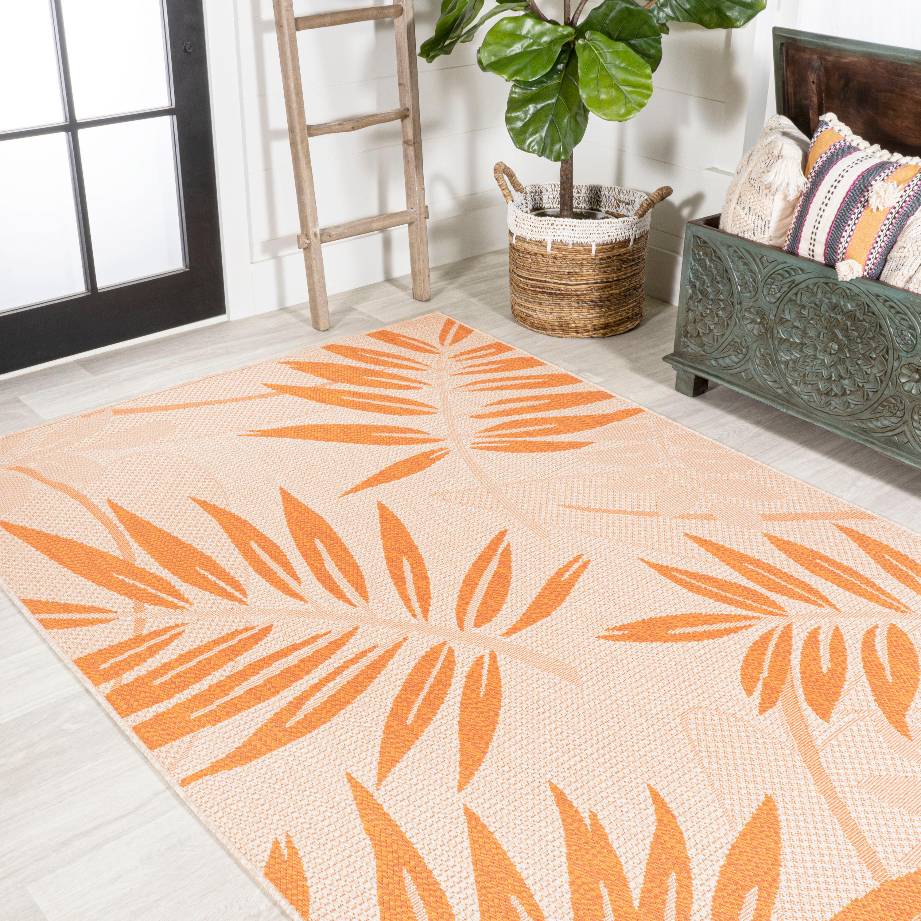 3' x 5' Havana Tropical Palm Leaf Indoor/Outdoor Area Rug, Cream/Orange - JONATHAN Y