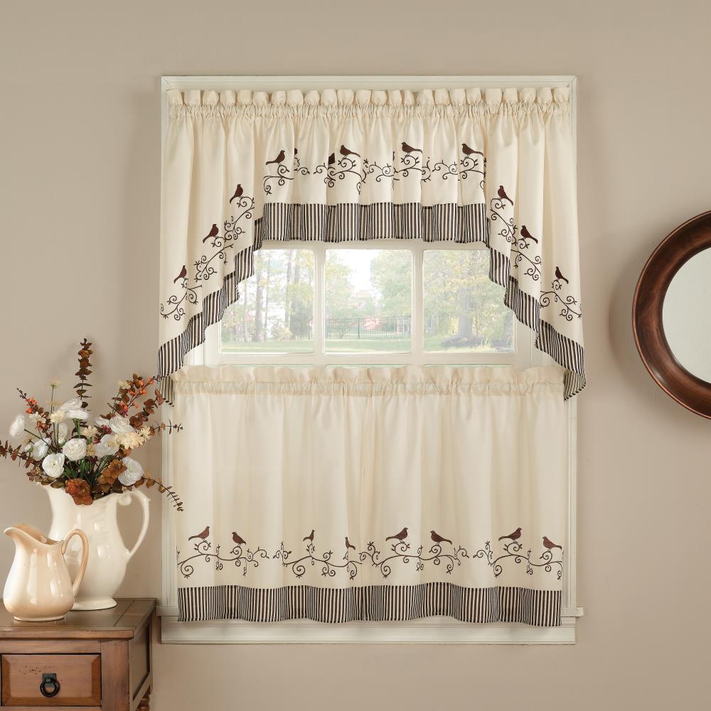 CHF & You Birds Tailored Tiered Curtains, 1 Piece, Cotton, Brown, Polyester, Adult