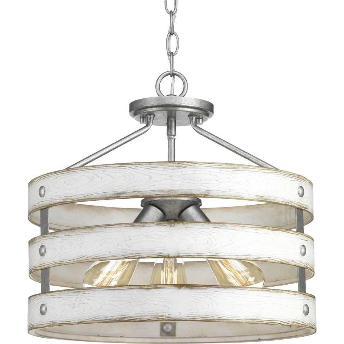 Progress Lighting Gulliver 3-Light Semi-Flush Convertible Ceiling Light, Galvanized Finish, Open Design