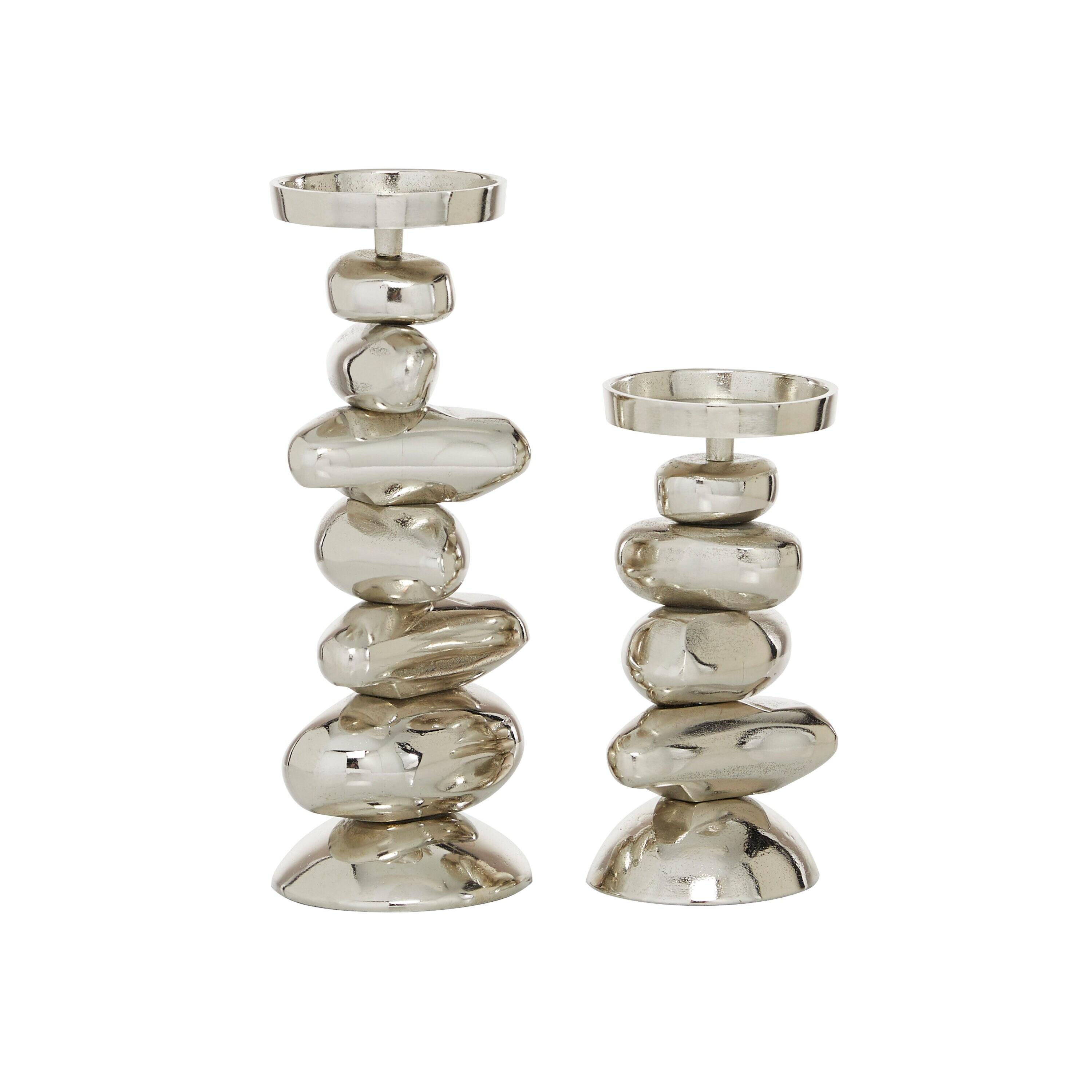 DecMode 2 Candle Silver Aluminum Candle Holder, Set of 2