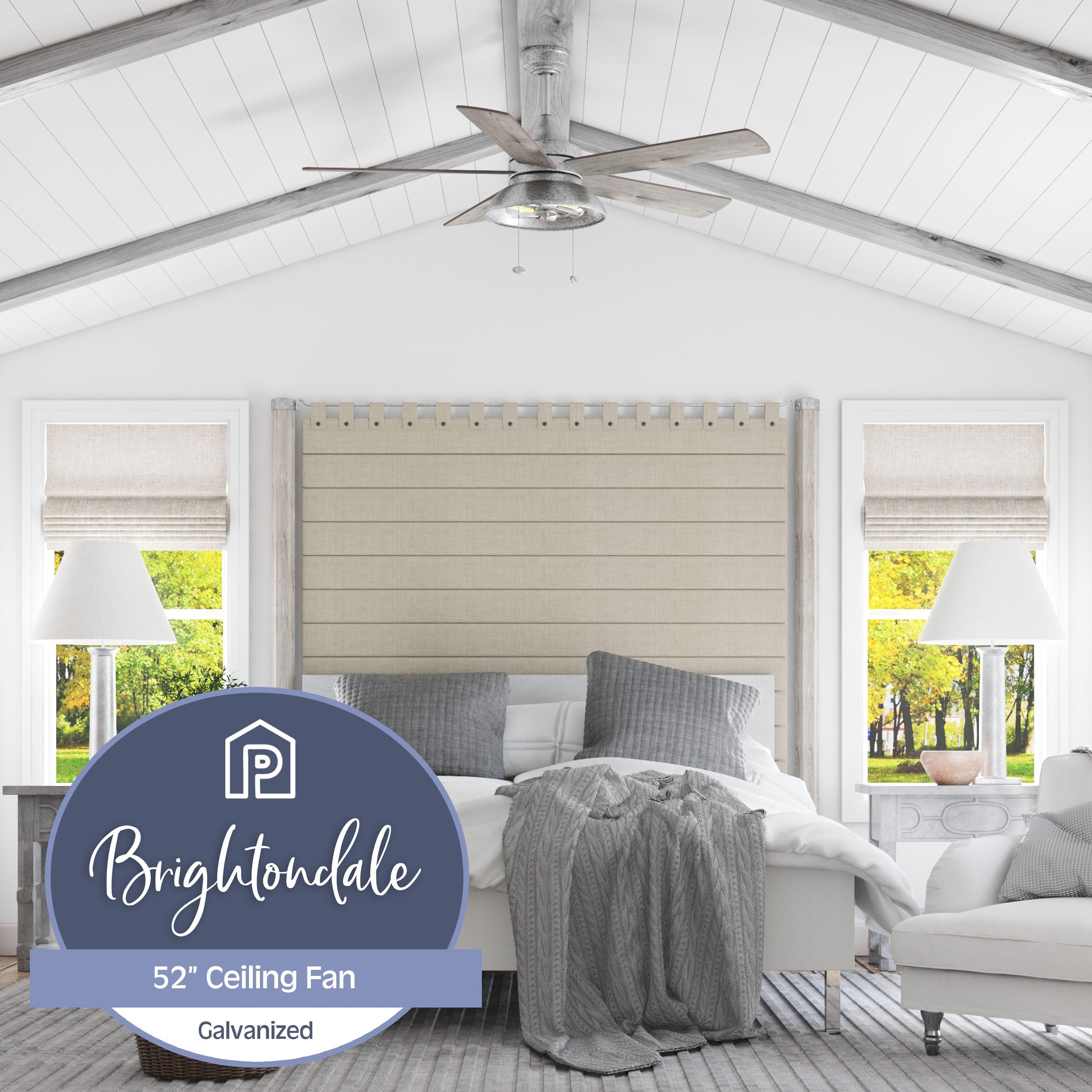 Prominence Home 51660-45 Brightondale Ventilador de Techo LED para Interiores y Exteriores de Estilo Industrial de 52 Pulgadas con Luz - Galvanizado