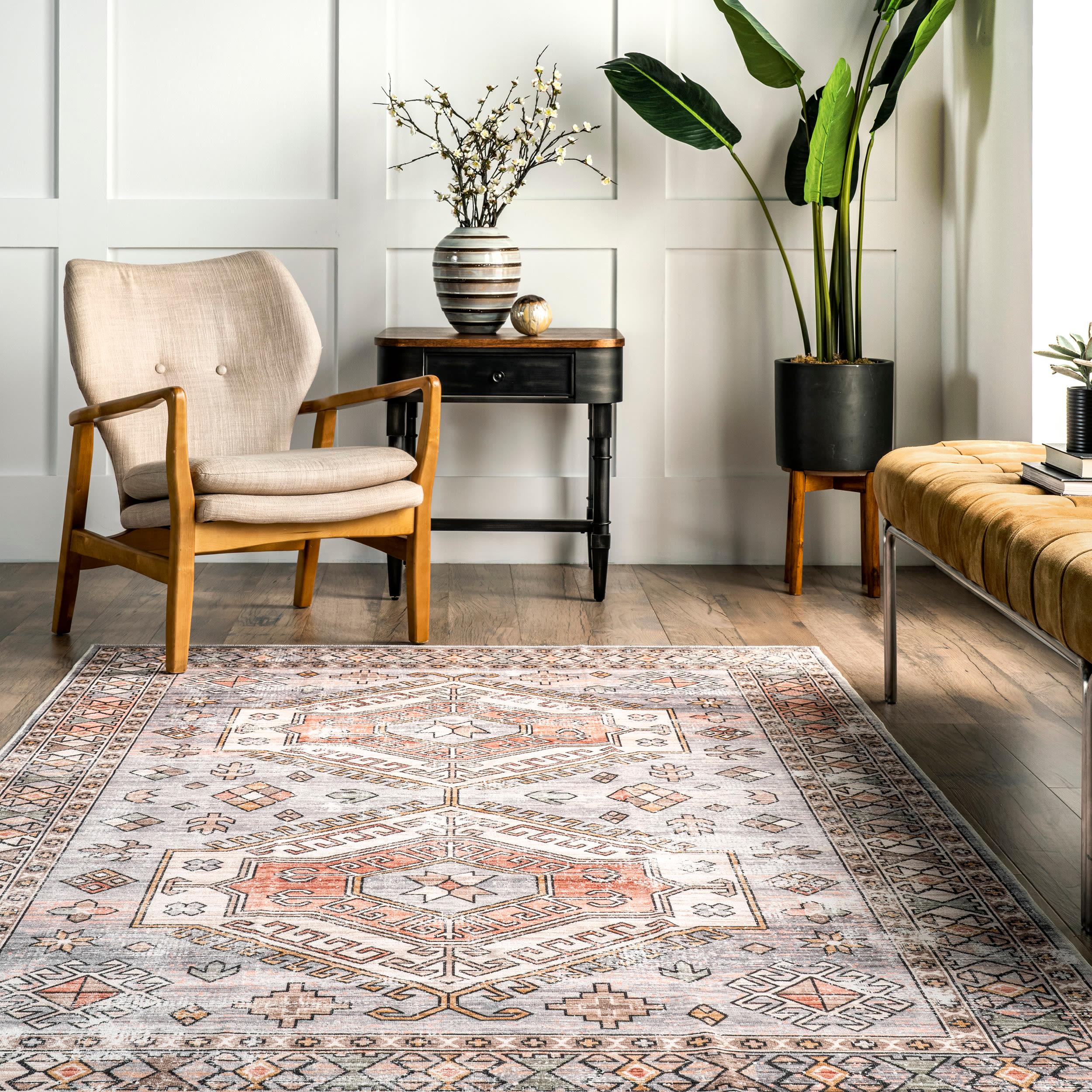Nuloom Mae Motif Pet Friendly Machine Washable Area Rug, 4' x 6', Brick