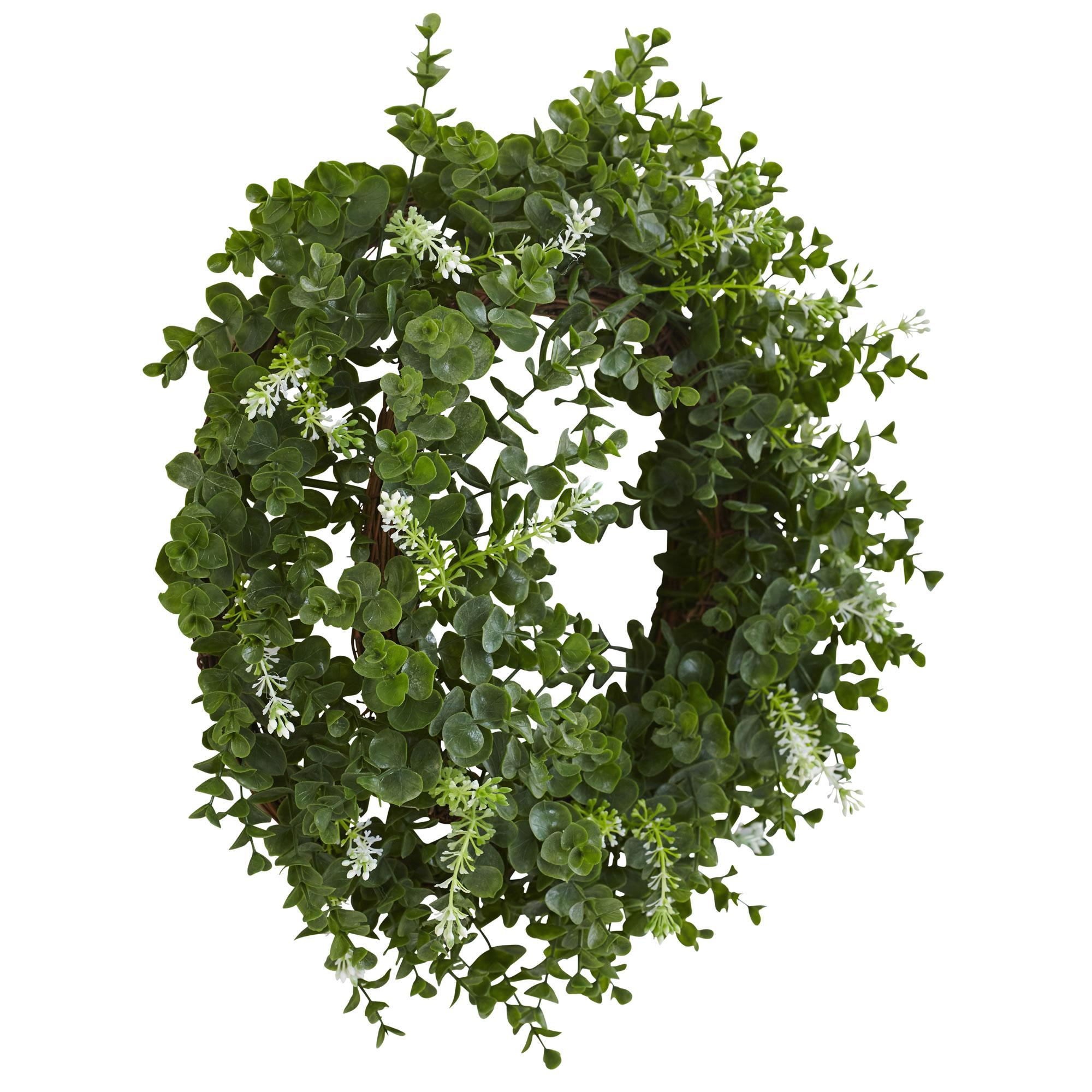 18" Artificial Eucalyptus and Twig Wreath - Nearly Natural: Faux Floral Decor, Indoor Spring/Summer Display, Unlit