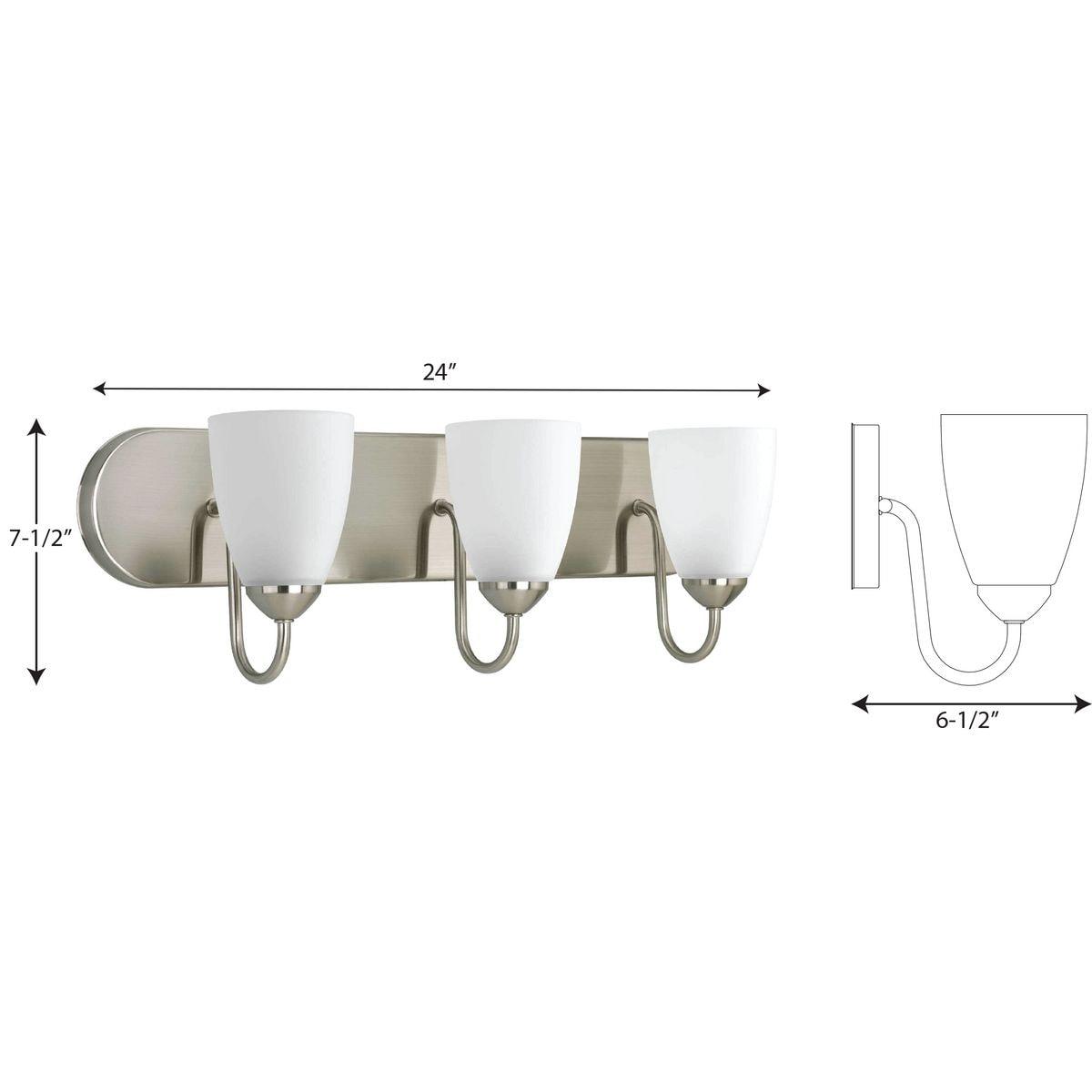 Progress Lighting Gather 3-Light Bath Bracket, Brushed Nickel, Etched Glass Shades