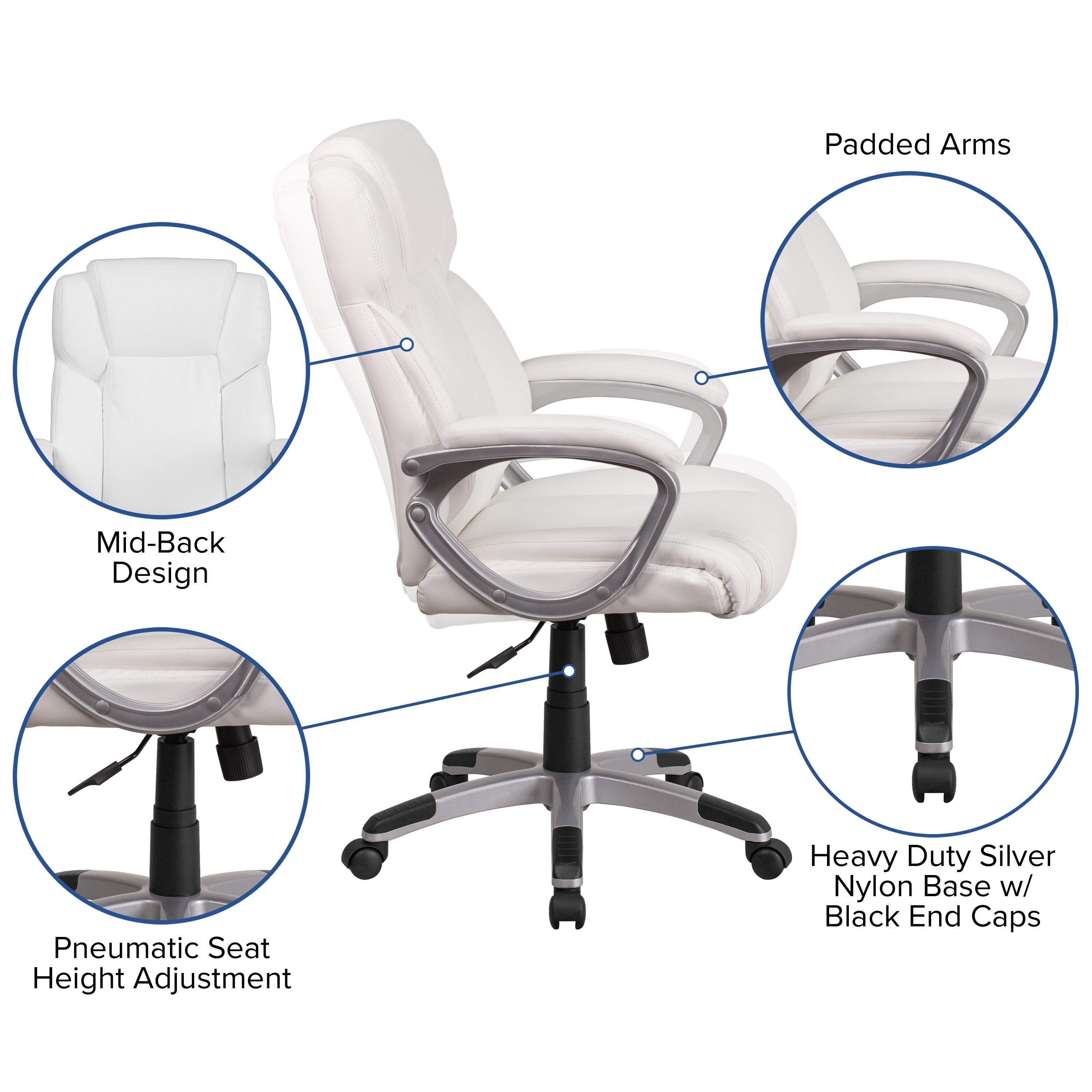 Flash Furniture Mid-Back White LeatherSoft Executive Swivel Office Chair with Padded Arms