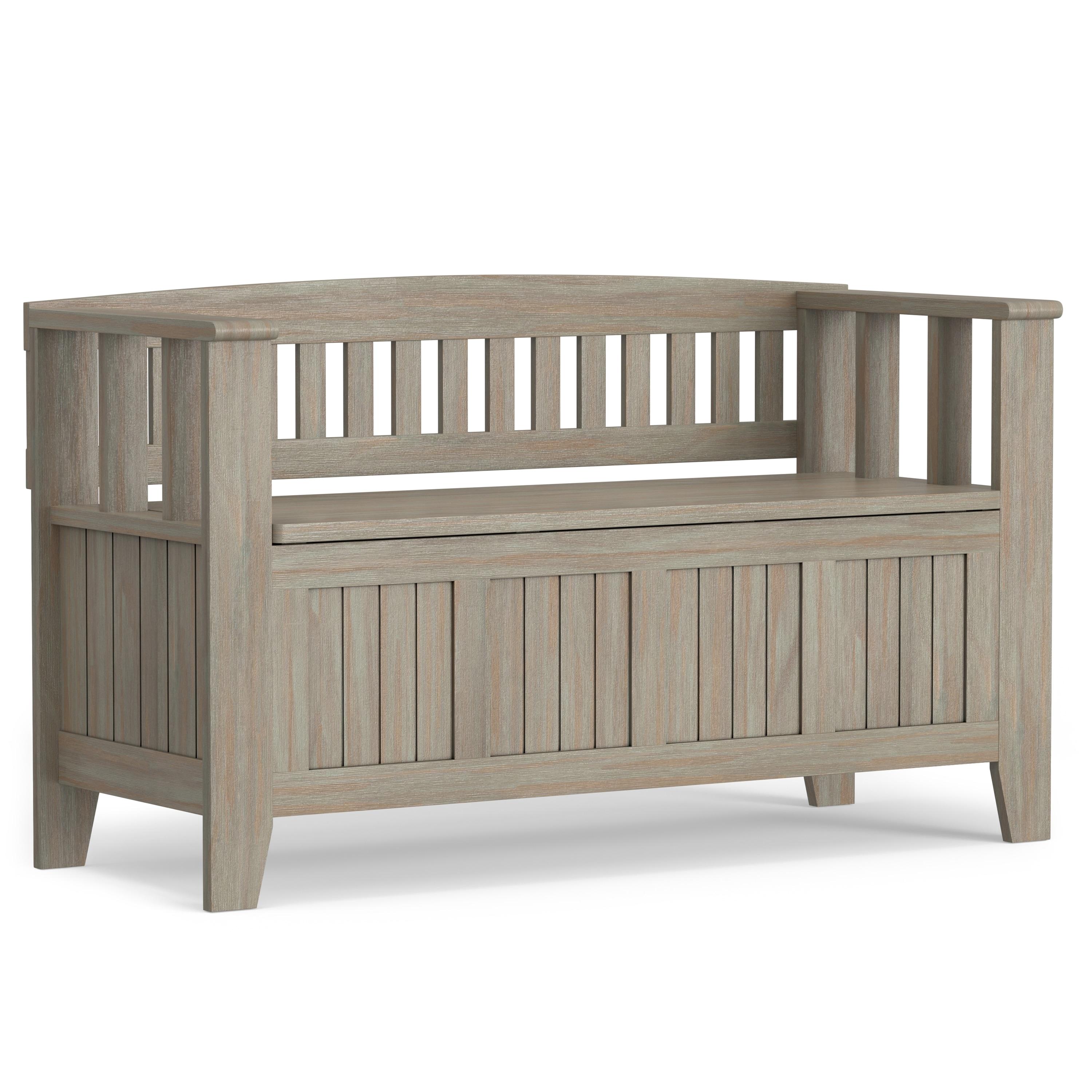 Simpli Home Acadian Solid Wood Entryway Storage Bench with Lift-Top Lid and Dual Compartments