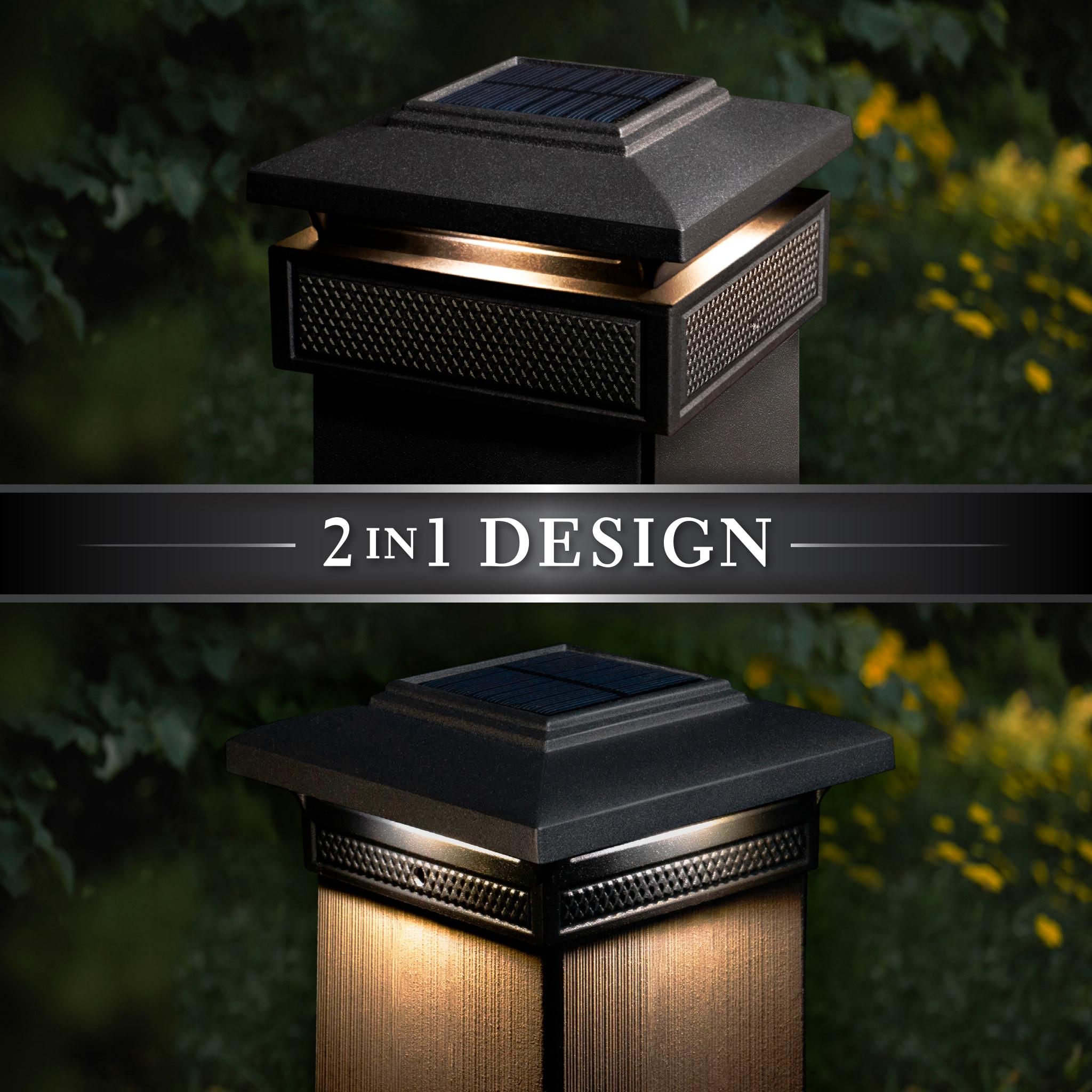Classy Caps Black Low Voltage Integrated LED Metal Fence Post Cap Light 3.5 In. X 3.5 In. with Base Adapter Included