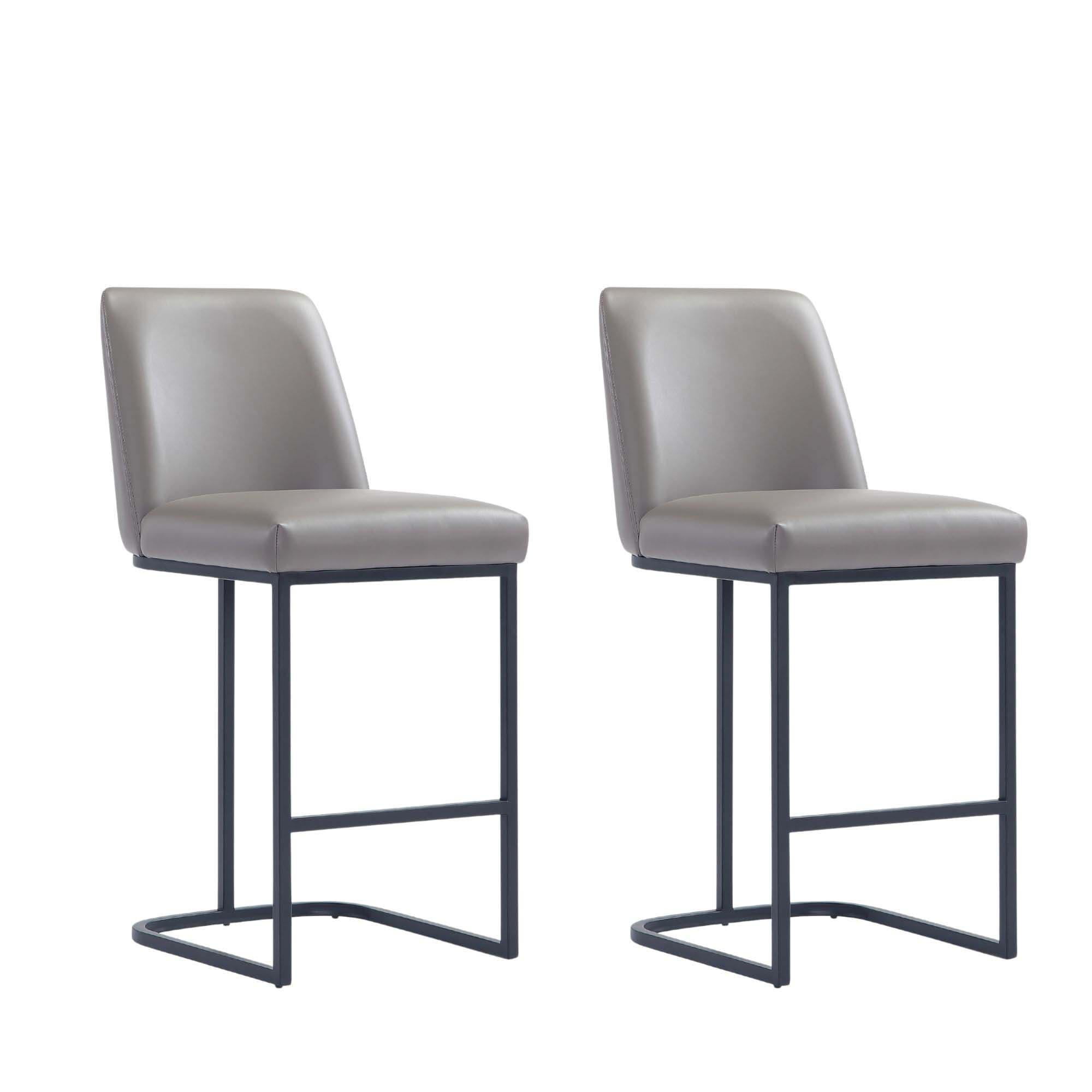 Manhattan Comfort Set of 2 Serena Leatherette Upholstered Metal Counter Height Barstools: Padded Back, Footrest