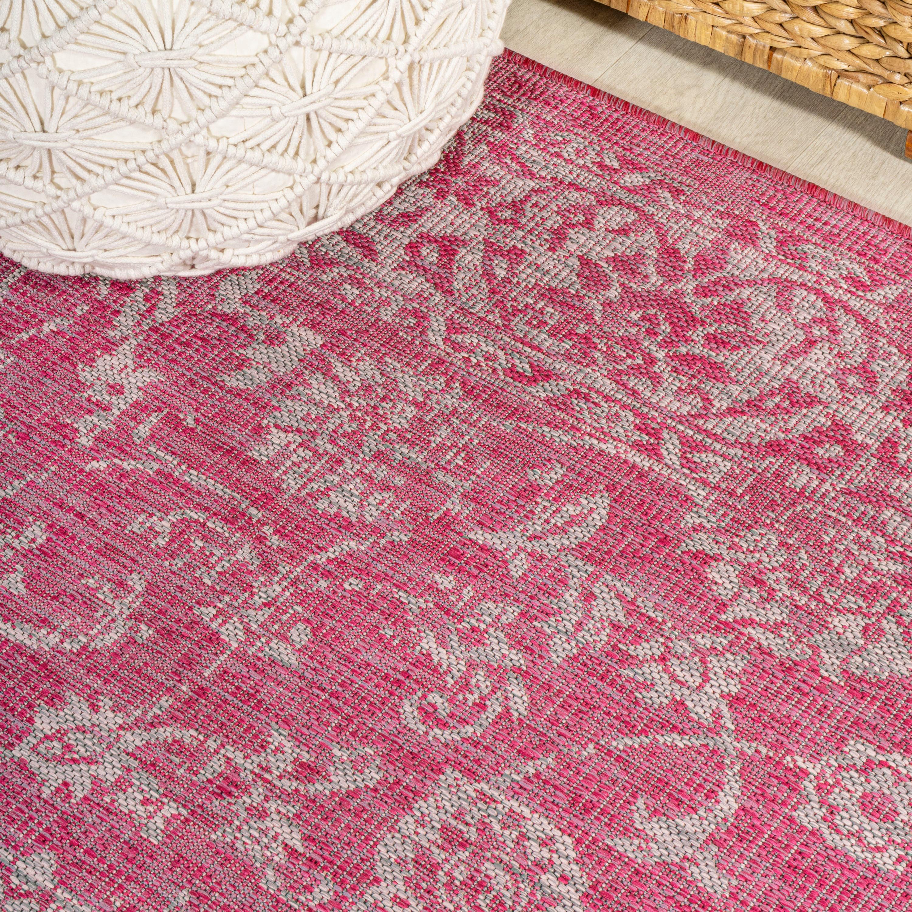 9' x 12' Tela Bohemian Textured Weave Floral Indoor/Outdoor Area Rug, Fuchsia/Light Gray - JONATHAN Y