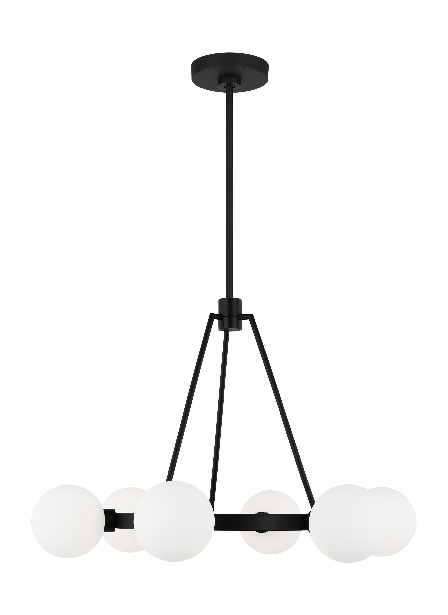 Clybourn 6-Light Midnight Black Chandelier with Milk Glass Shades