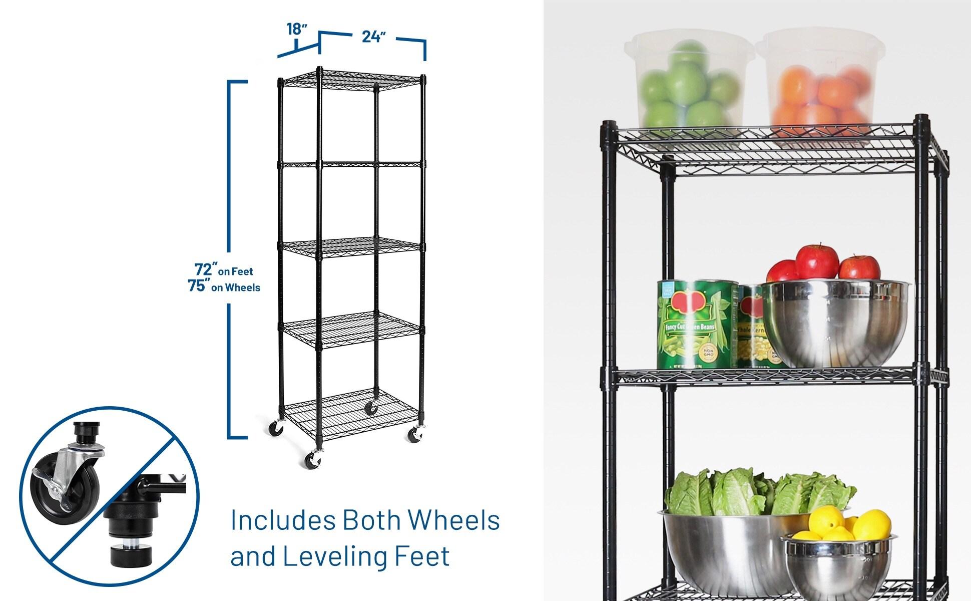 UltraDurable 24" W 5-Tier NSF-Certified Steel Shelving with Wheels