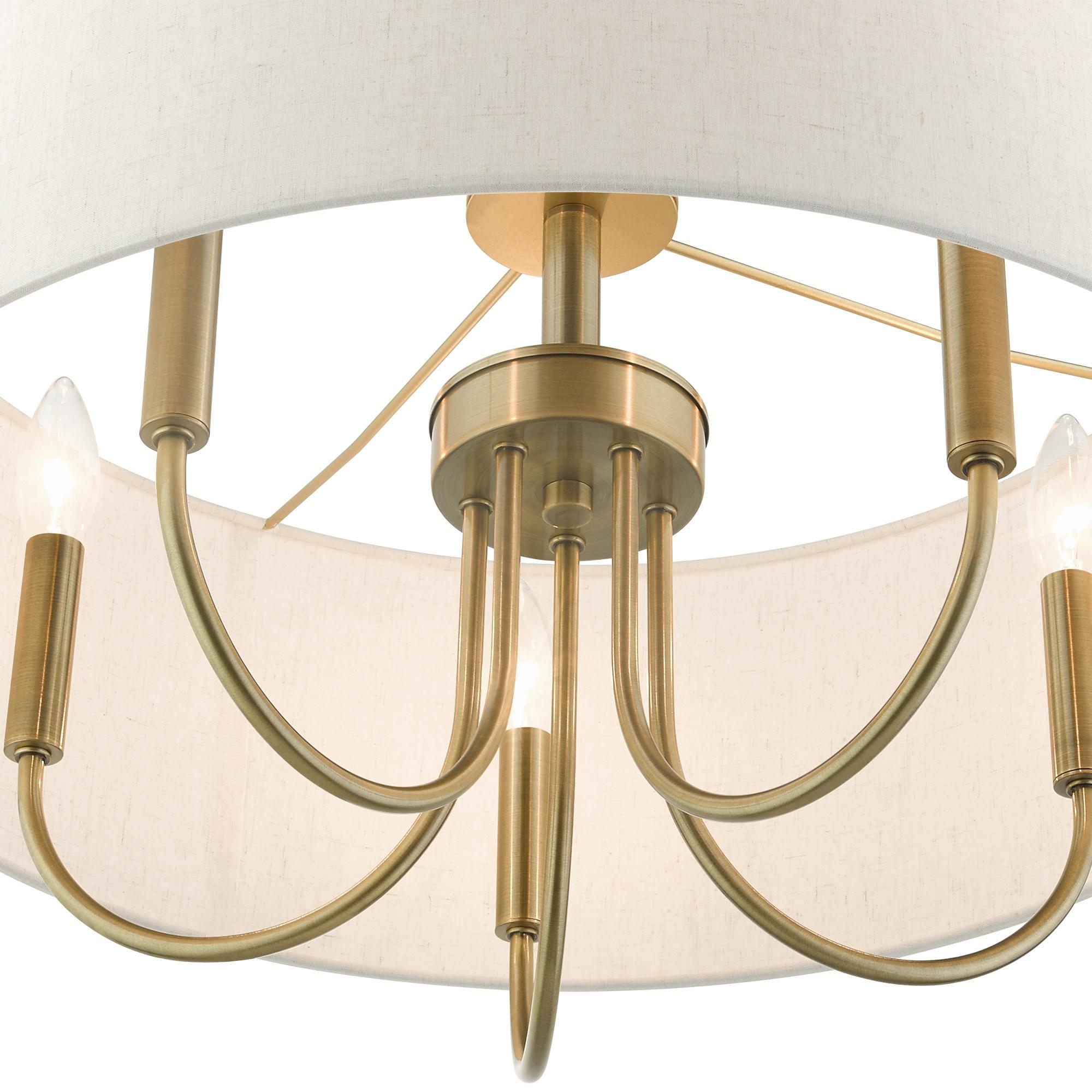 Livex Lighting Blossom 5-Light Metal/Fabric Pendant Chandelier in Antique Brass