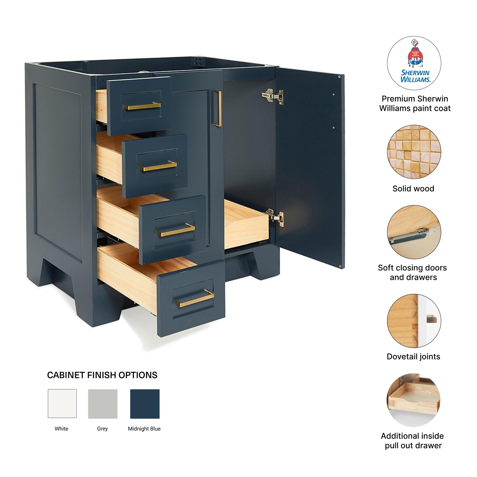Sawyer 36'' Solid Wood Single Bathroom Vanity Base Only, Right Offset Base Cabinet without Top