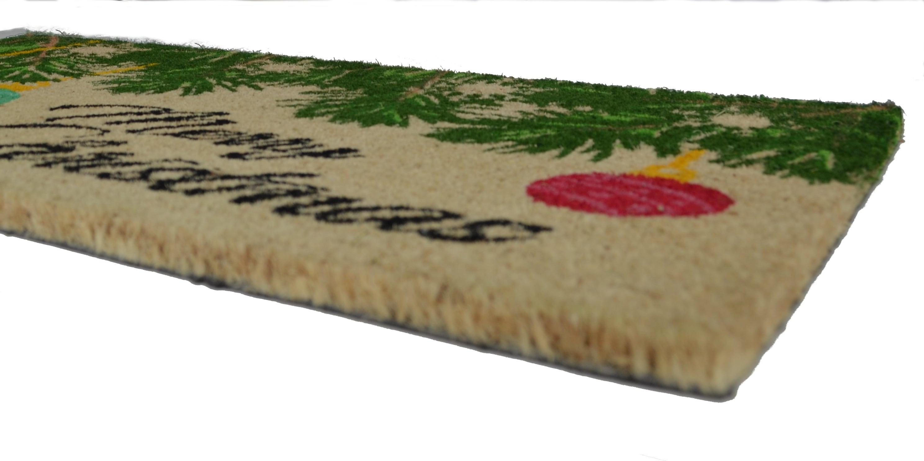 PVC Backed Merry Christmas, 30"x18"x0.5", Natural Coconut Husk Coir Door Mat