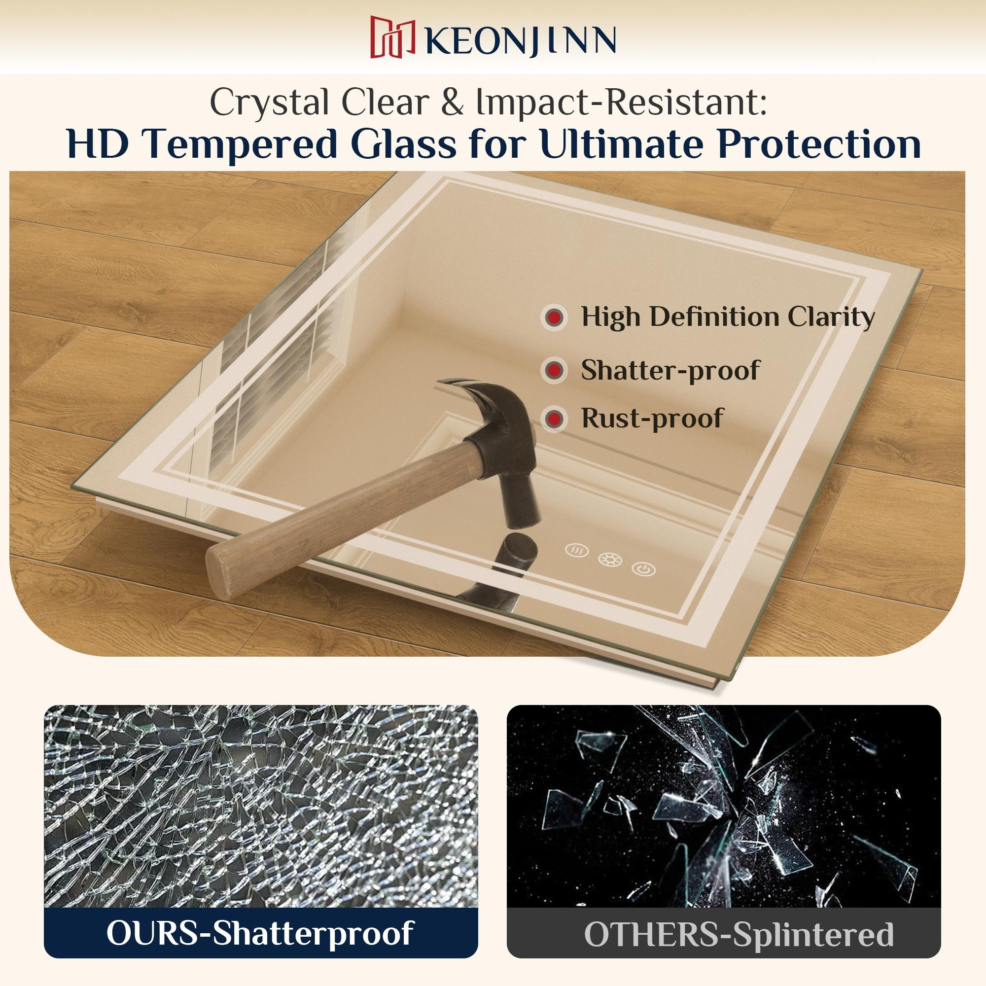 Keonjinn LED Bathroom Vanity Mirror, Front Light & Backlit, 3 Color Temperatures, Anti Fog, Double Lights Strips, 24"x32"