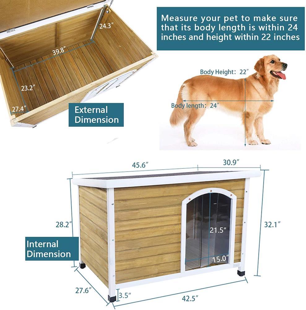 Petsfit Wooden Dog House for Medium to Large Dogs, Yellow and White, large/45.6" x 30.9" x 32.1"