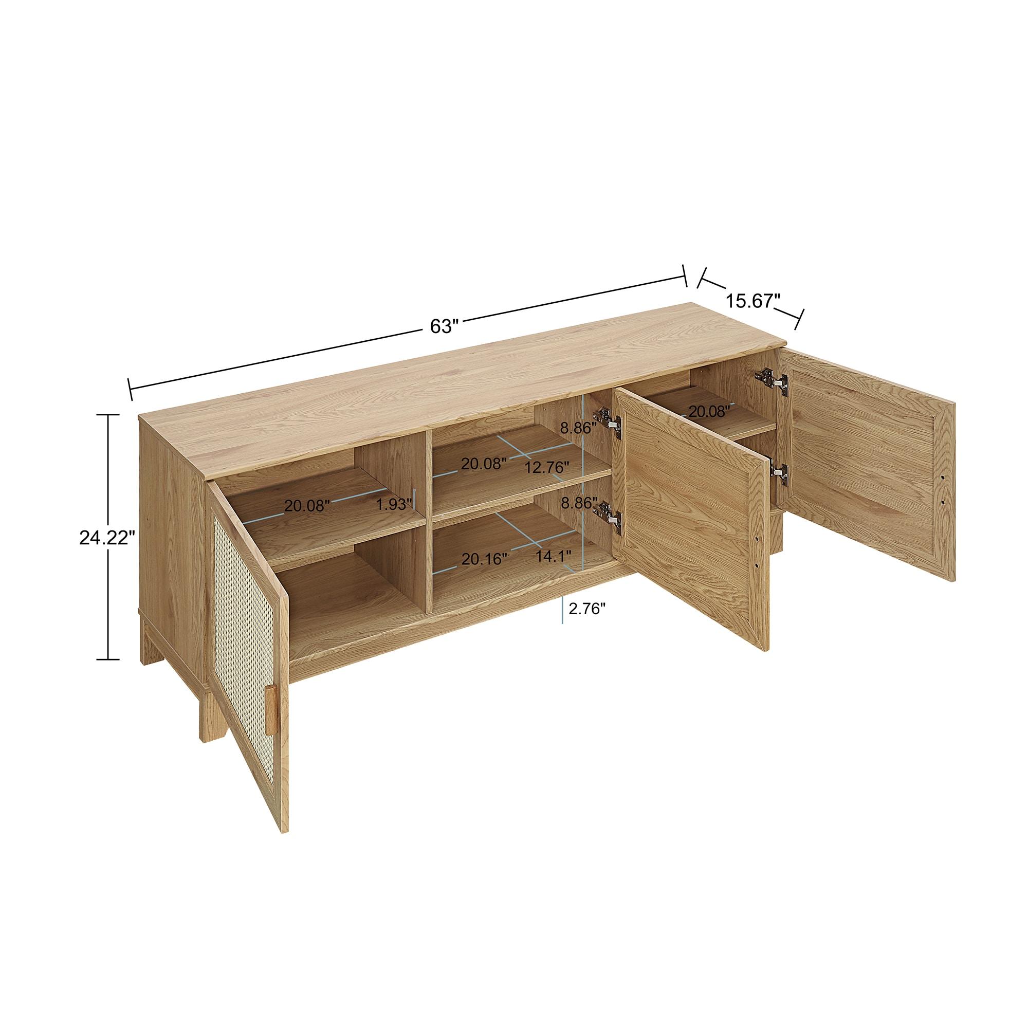 Manhattan Comfort Sheridan Modern 6 Shelf Cane TV Stand for TVs up to 55" Natural: Media Console with Cable Management