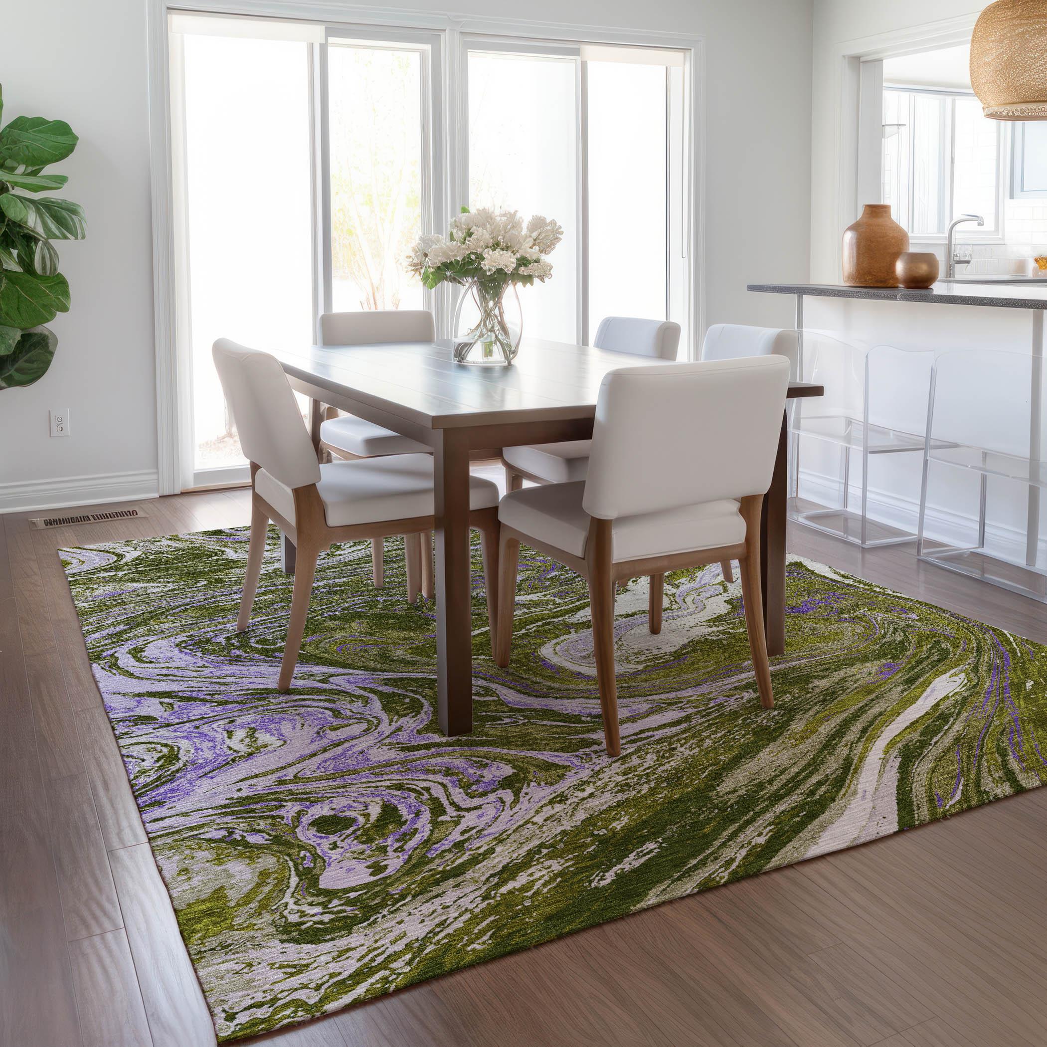 Machine Washable Indoor/Outdoor Chayden ACN1061 Olive Runner Rug