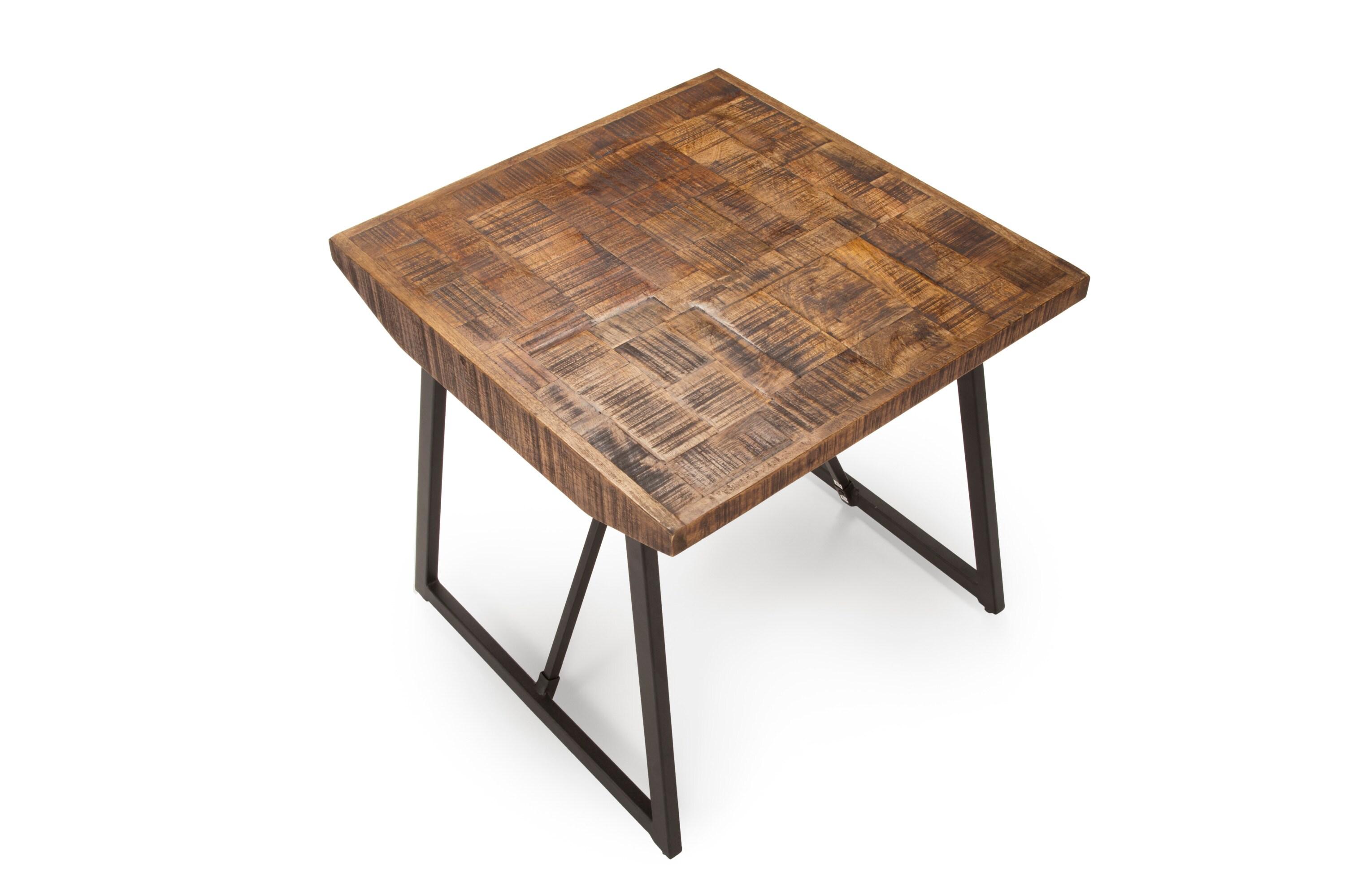 Walden Brown Wood Parquet Top with Dark Gray Iron Base End Table