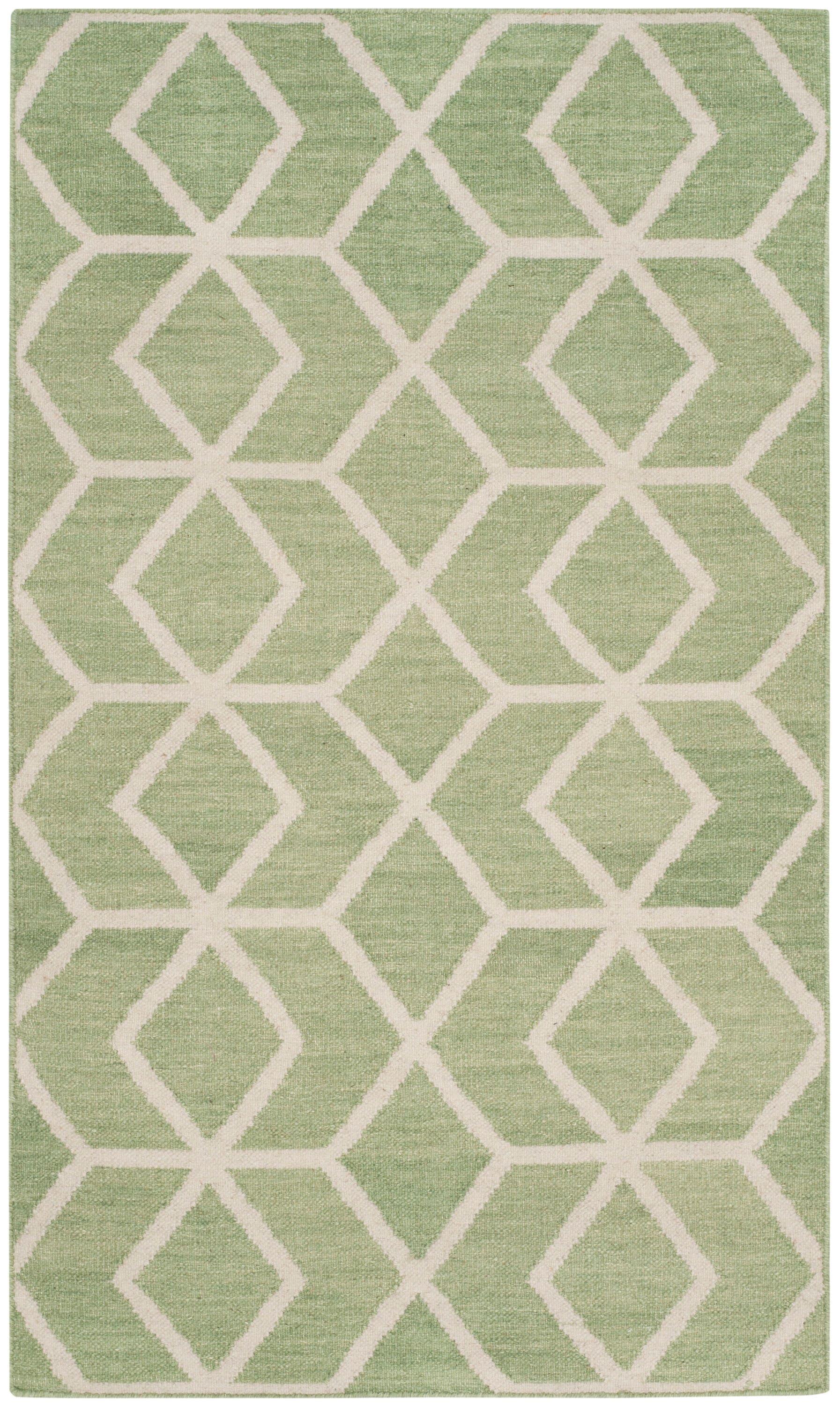 SAFAVIEH Dhurries Addison Geometric Area Rug, Sage/Ivory, 3' x 5'