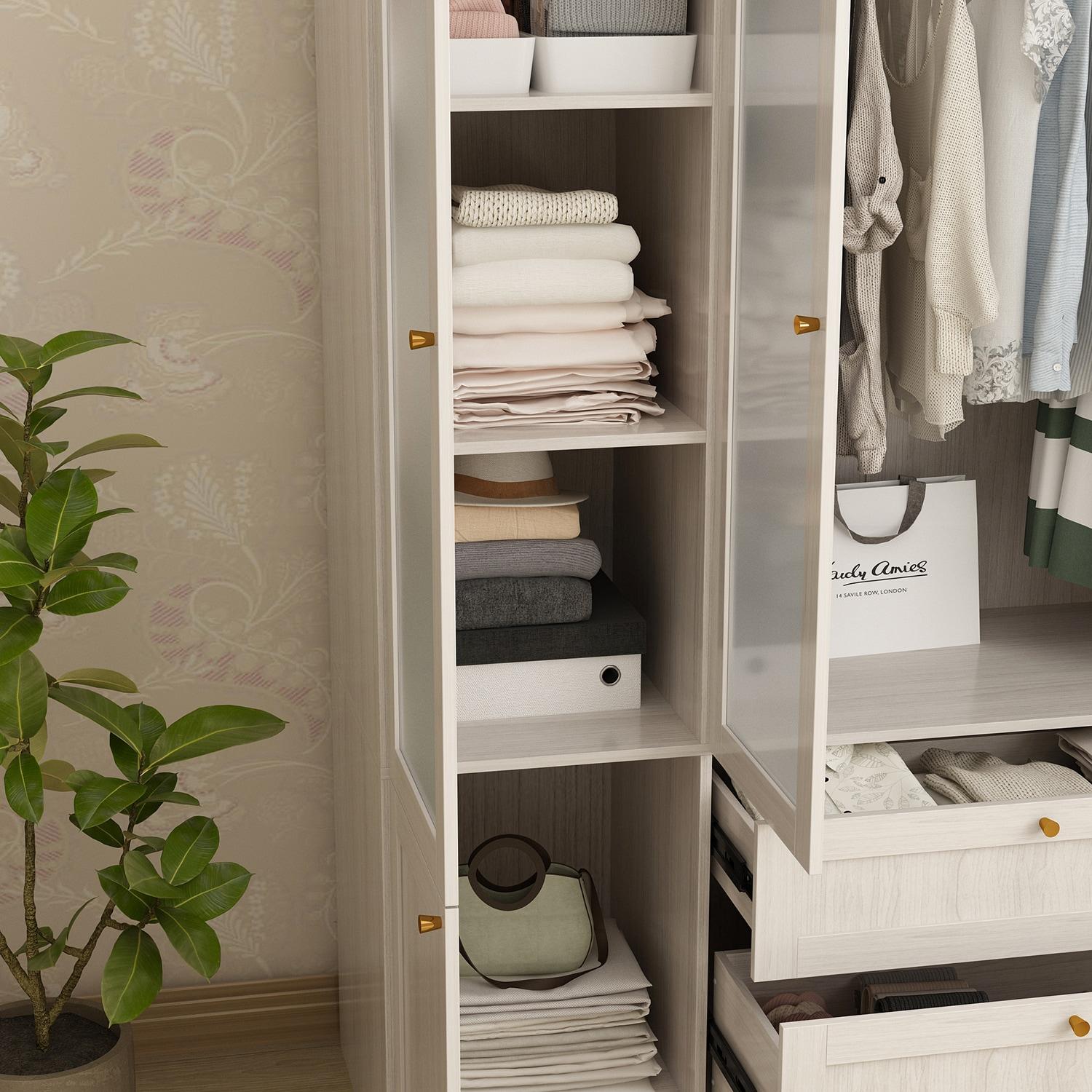 FUFU&GAGA Modern Simple Wardrobe Frosted Glass Door Combination Clothes Storage Cabinet Armoire