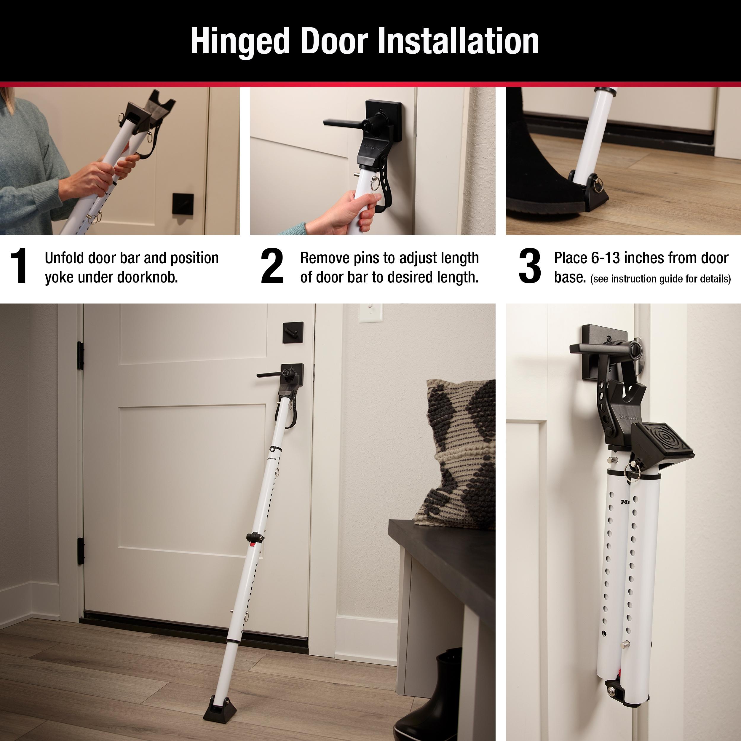 Master Lock Door Bar Dual Function Security: Metal Safety Bar for Door, Black & White, Lifetime Warranty