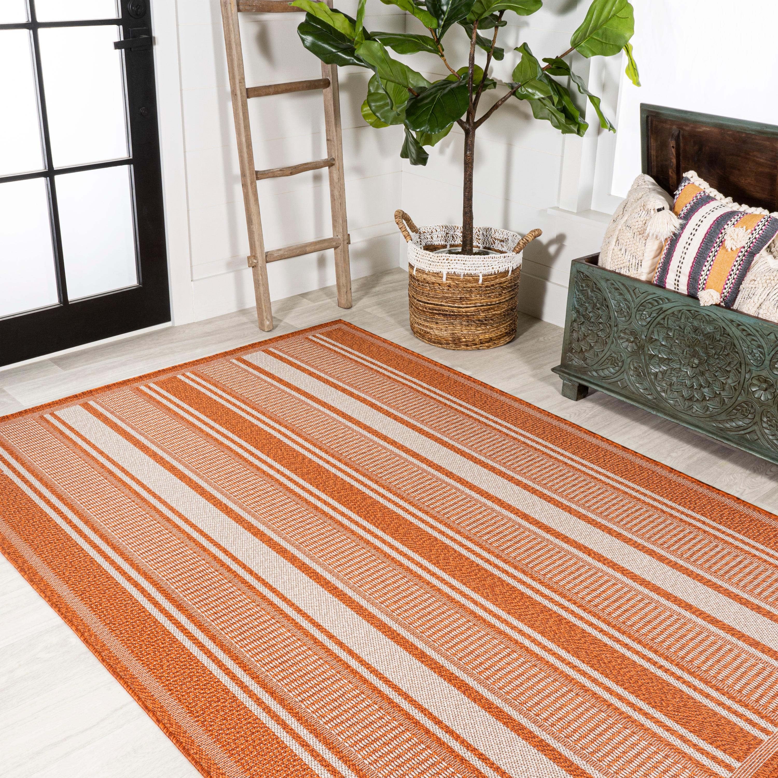5' x 8' Haynes Modern Double Stripe Indoor/Outdoor Area Rug, Orange/Cream - JONATHAN Y